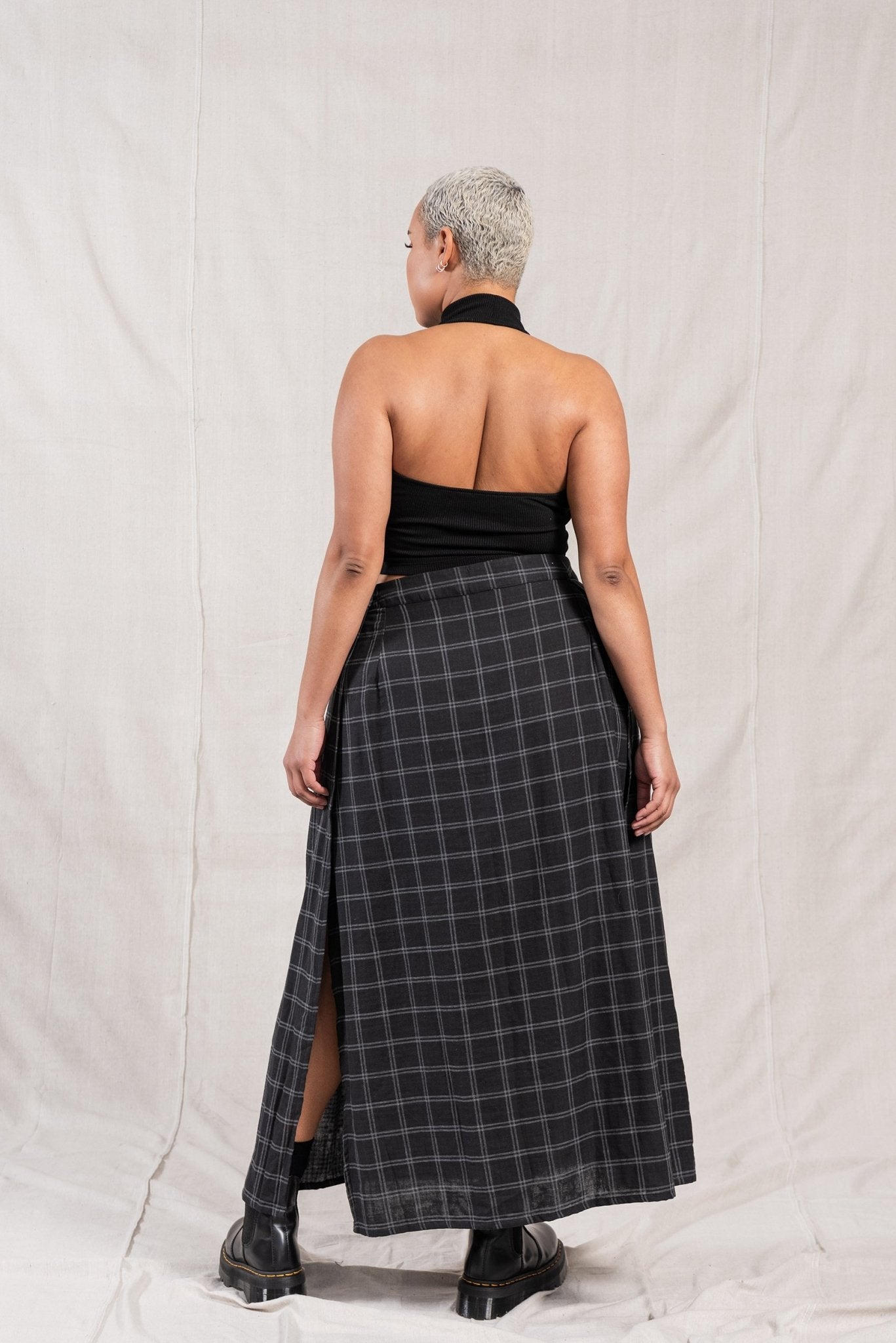 A.BCH A.25 Grey/Black Plaid Bolt Skirt in Organic Cotton