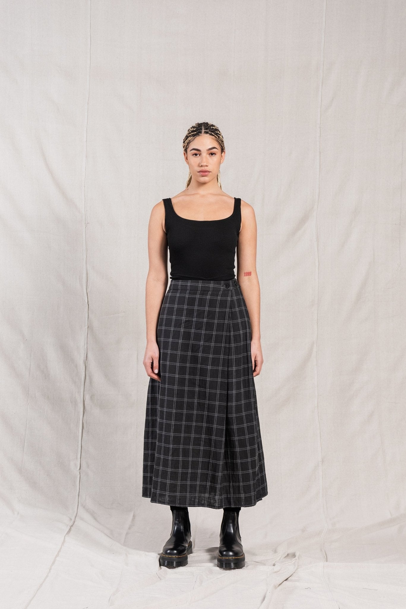 A.BCH A.25 Grey/Black Plaid Bolt Skirt in Organic Cotton