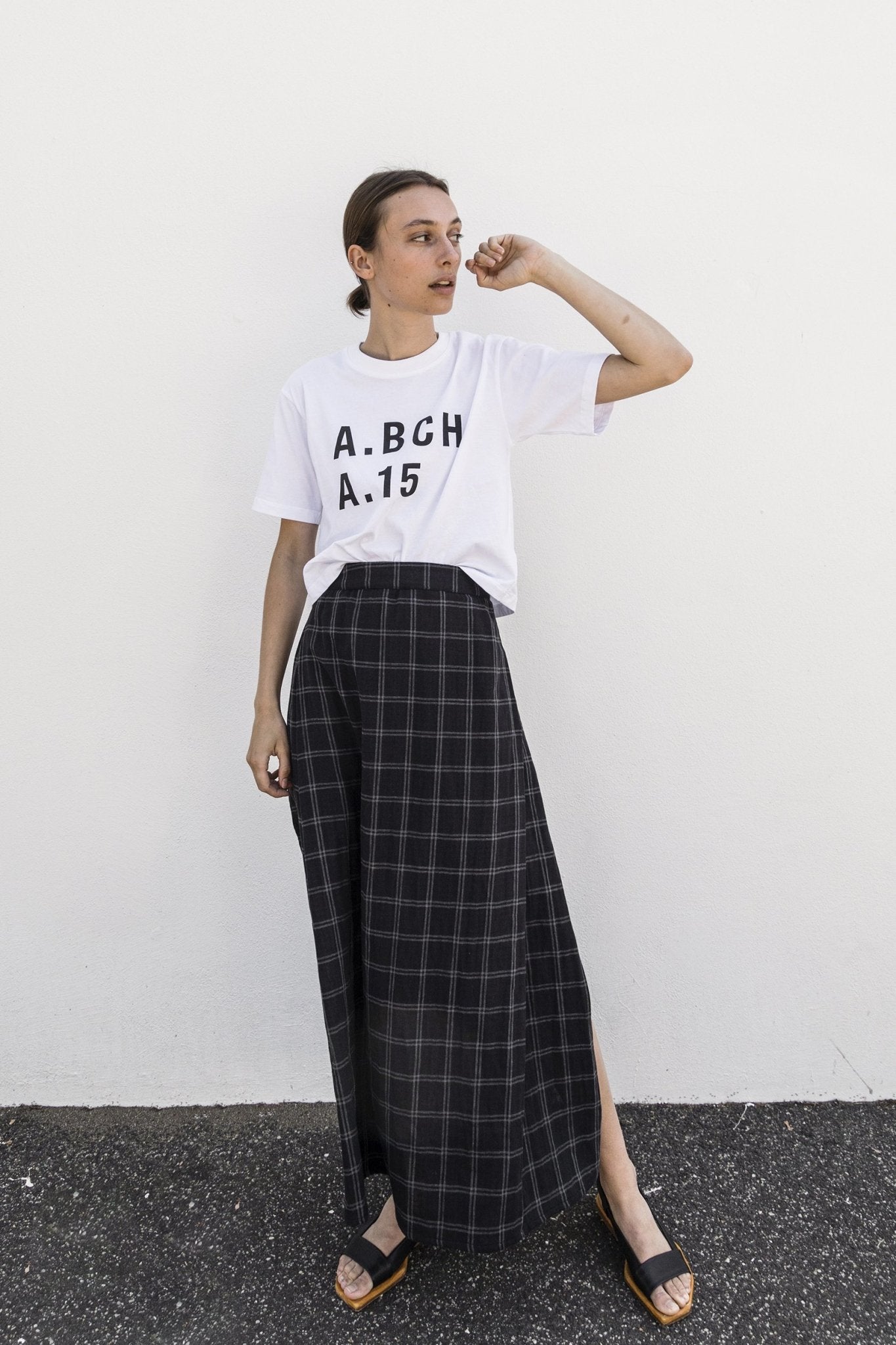 A.BCH A.25 Grey/Black Plaid Bolt Skirt in Organic Cotton