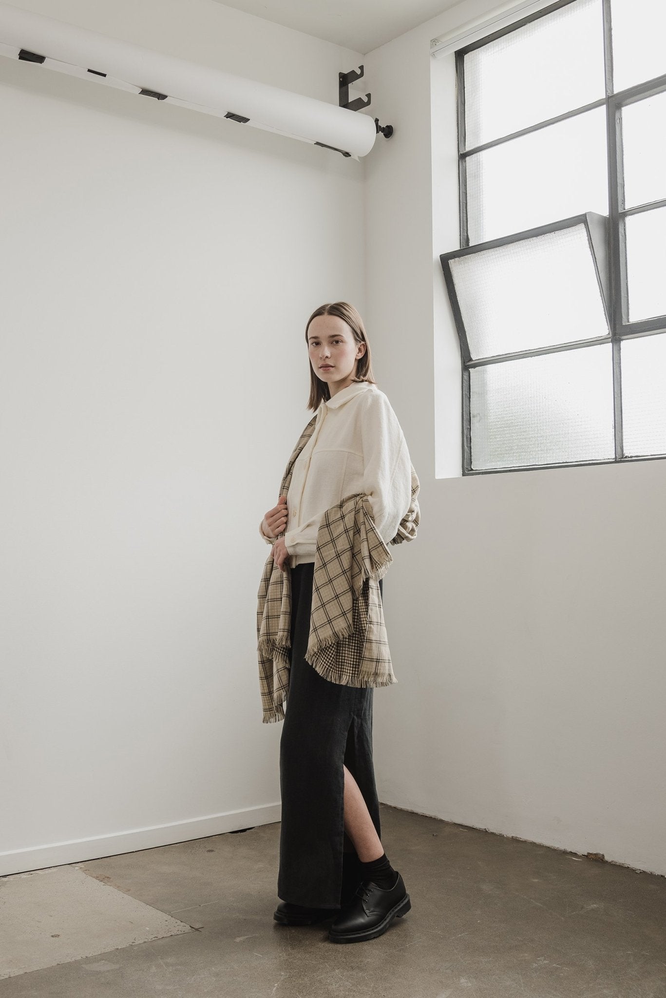 A.BCH A.26 Black/ Beige Plaid Bolt Check Scarf in Organic Cotton