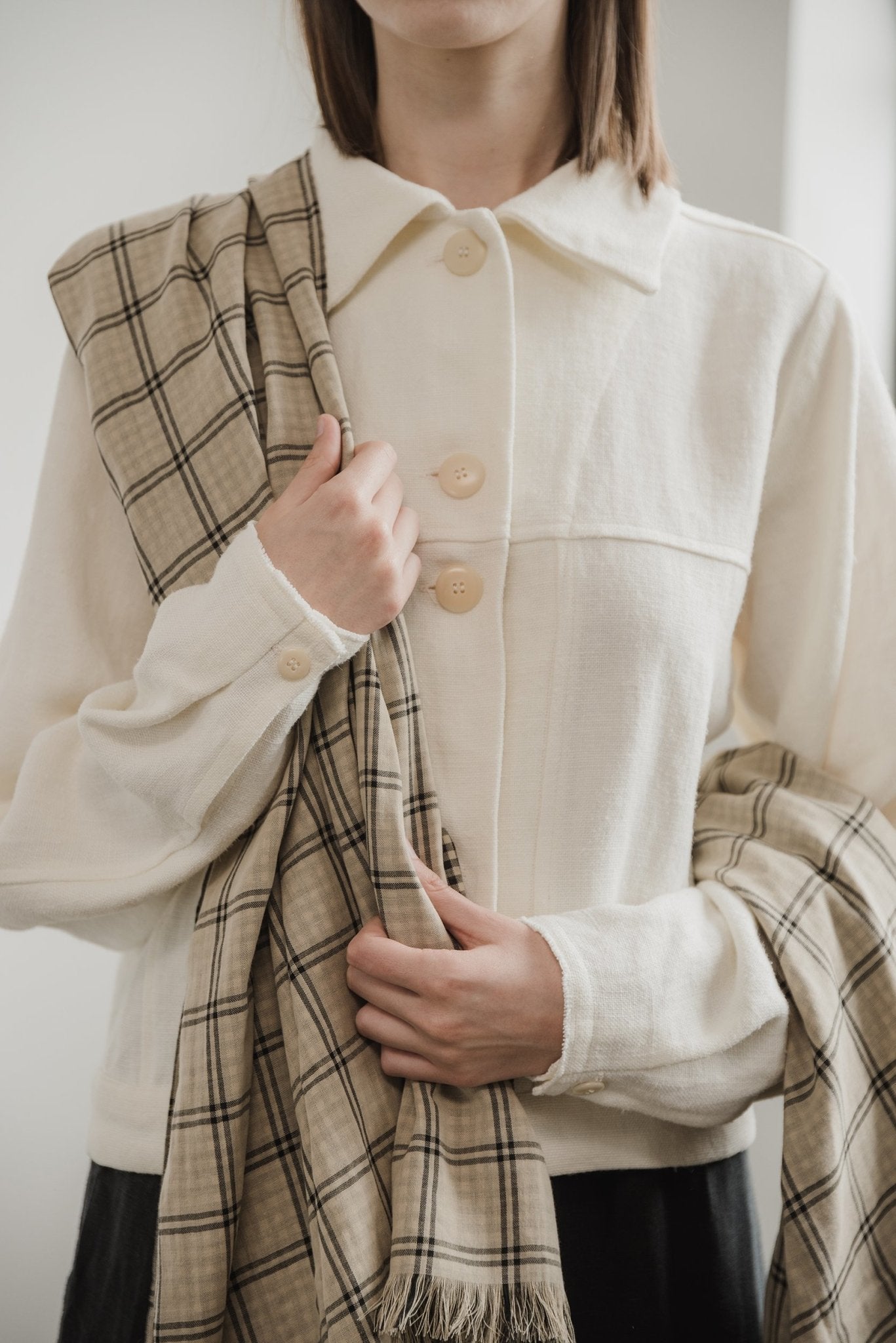A.BCH A.26 Black/ Beige Plaid Bolt Check Scarf in Organic Cotton