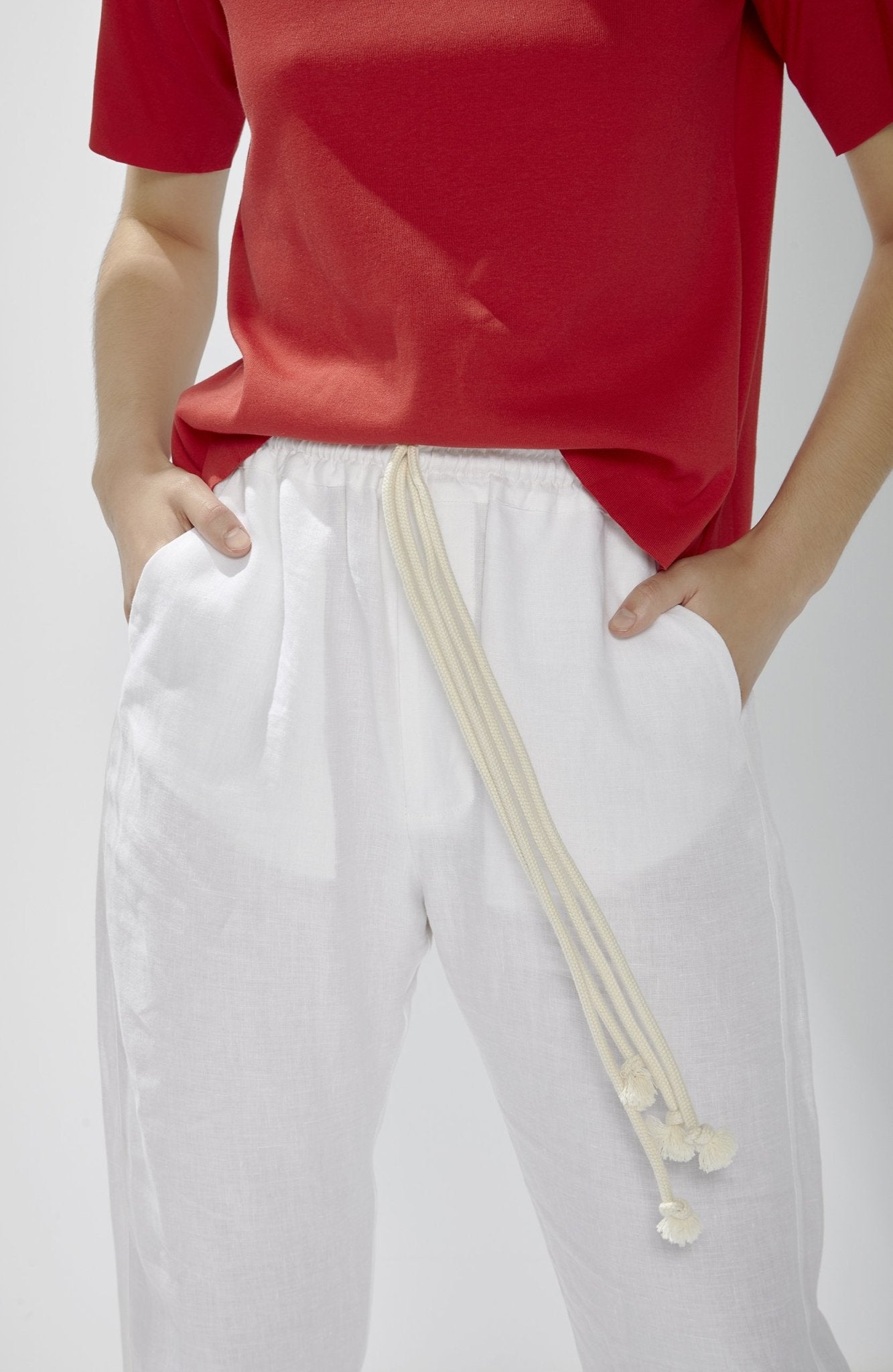 A.BCH A.32 White Linen Joggers in Organic Linen