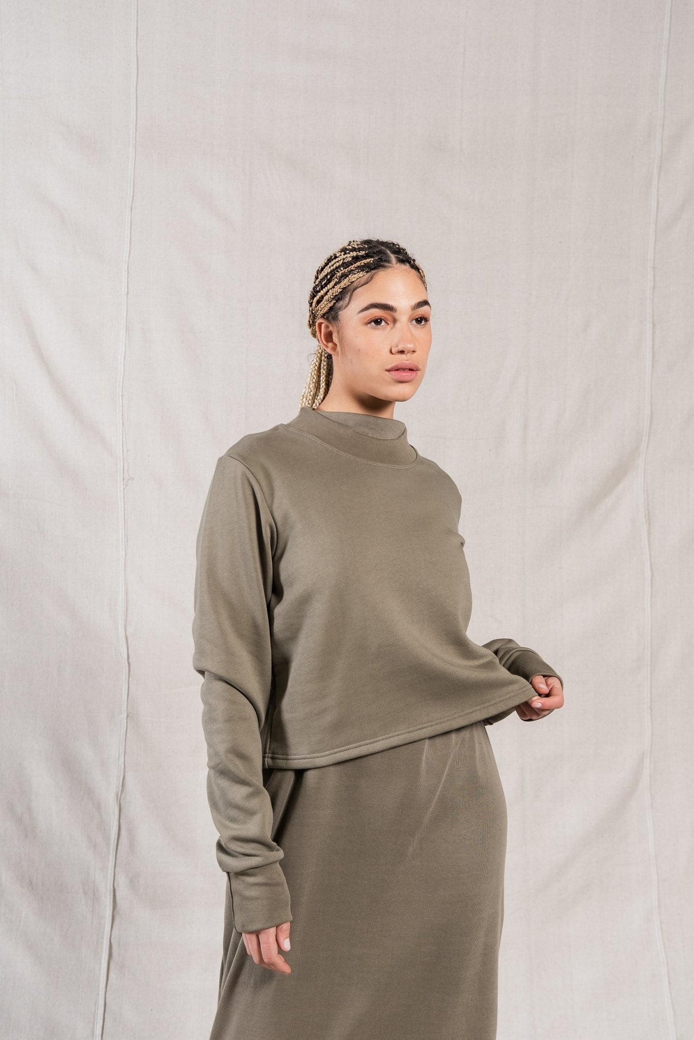 A.BCH A.33 Sage Crop Signature Sweater in Organic Cotton