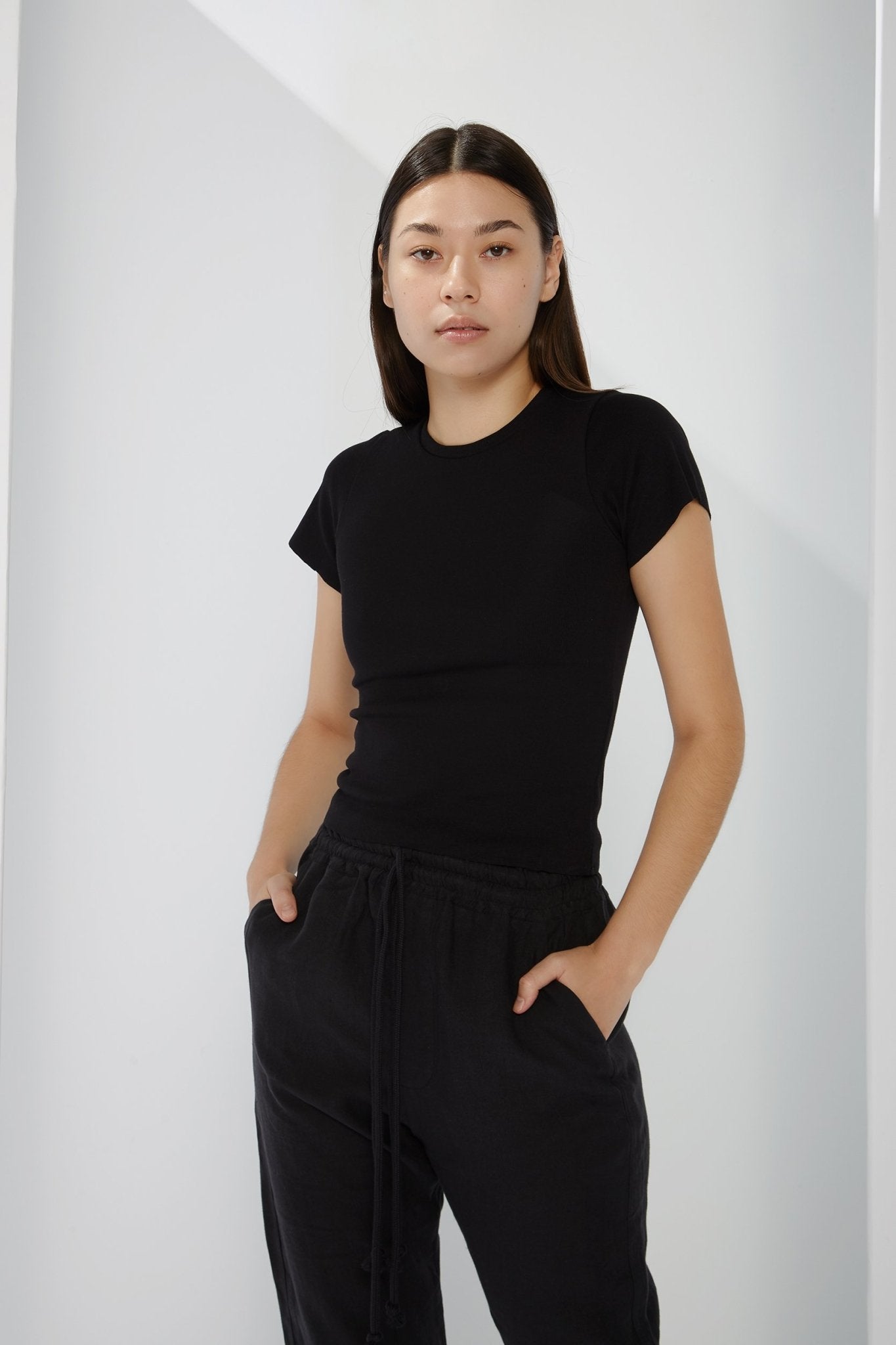A.BCH A.35 Black Rib T-Shirt in Organic Cotton Rib