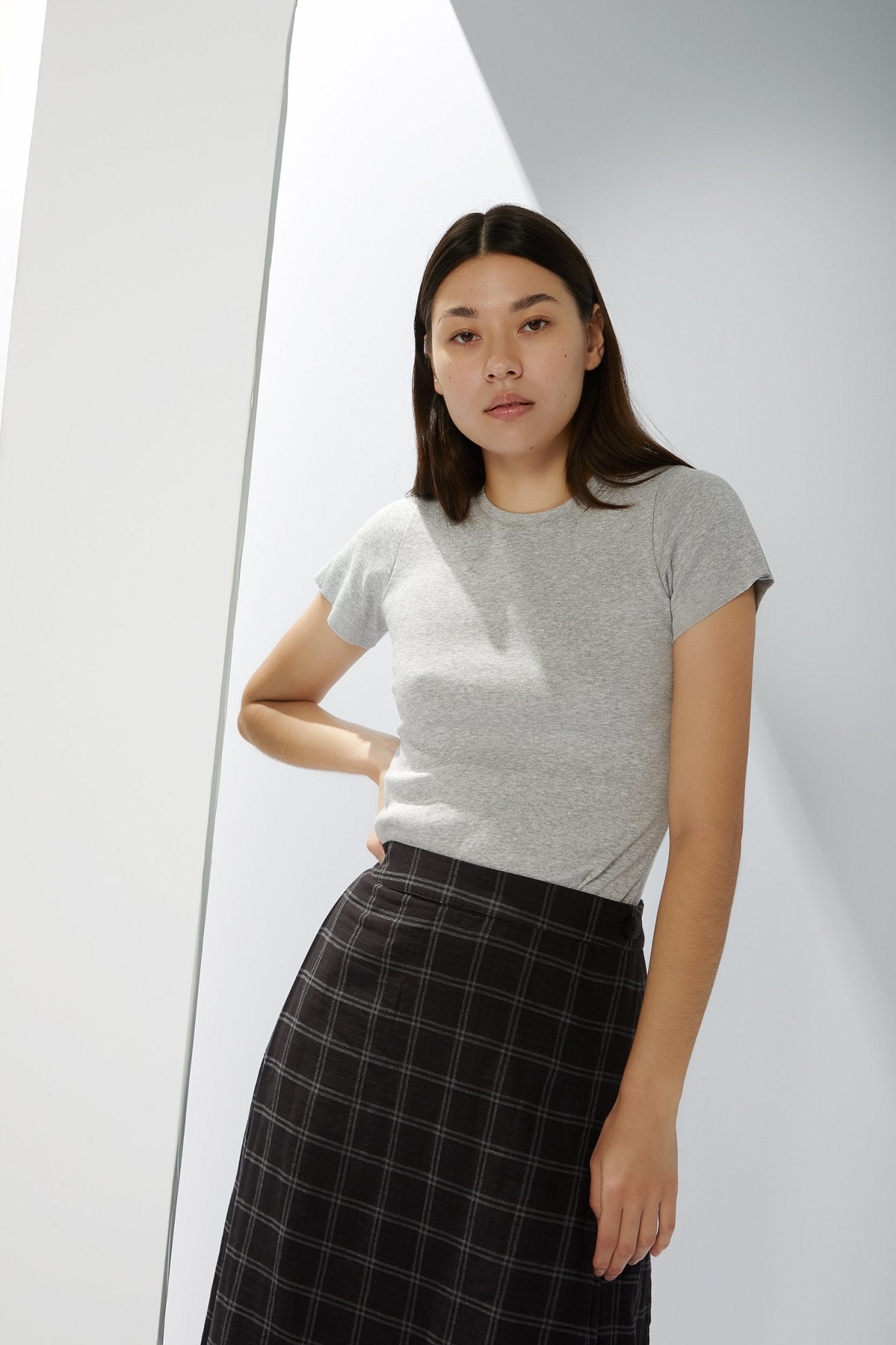 A.BCH A.35 Grey Marle Rib T-Shirt in Organic Cotton