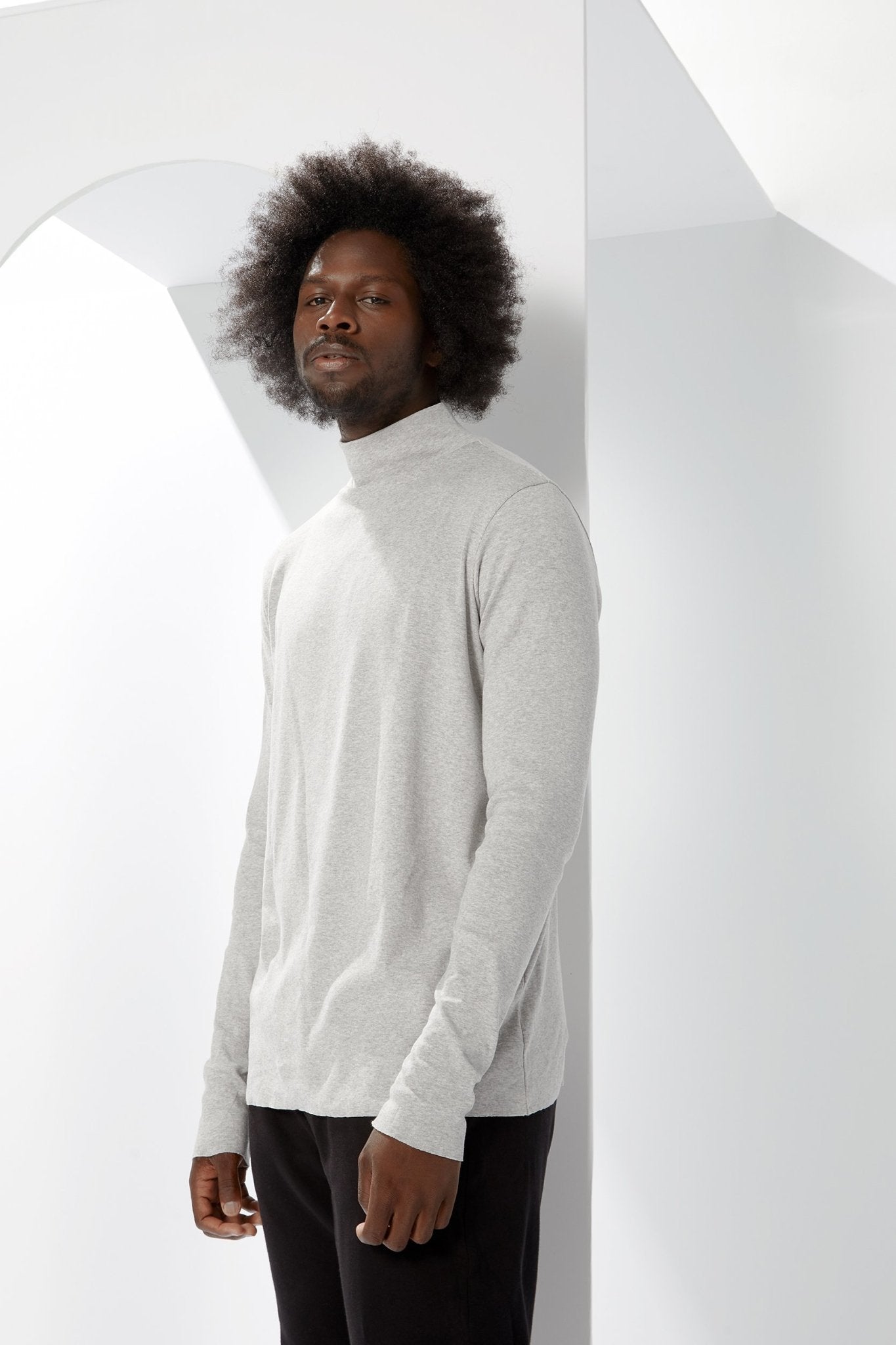 A.BCH A.36 Grey Marle Mock Neck Skivvy in Organic Cotton Rib