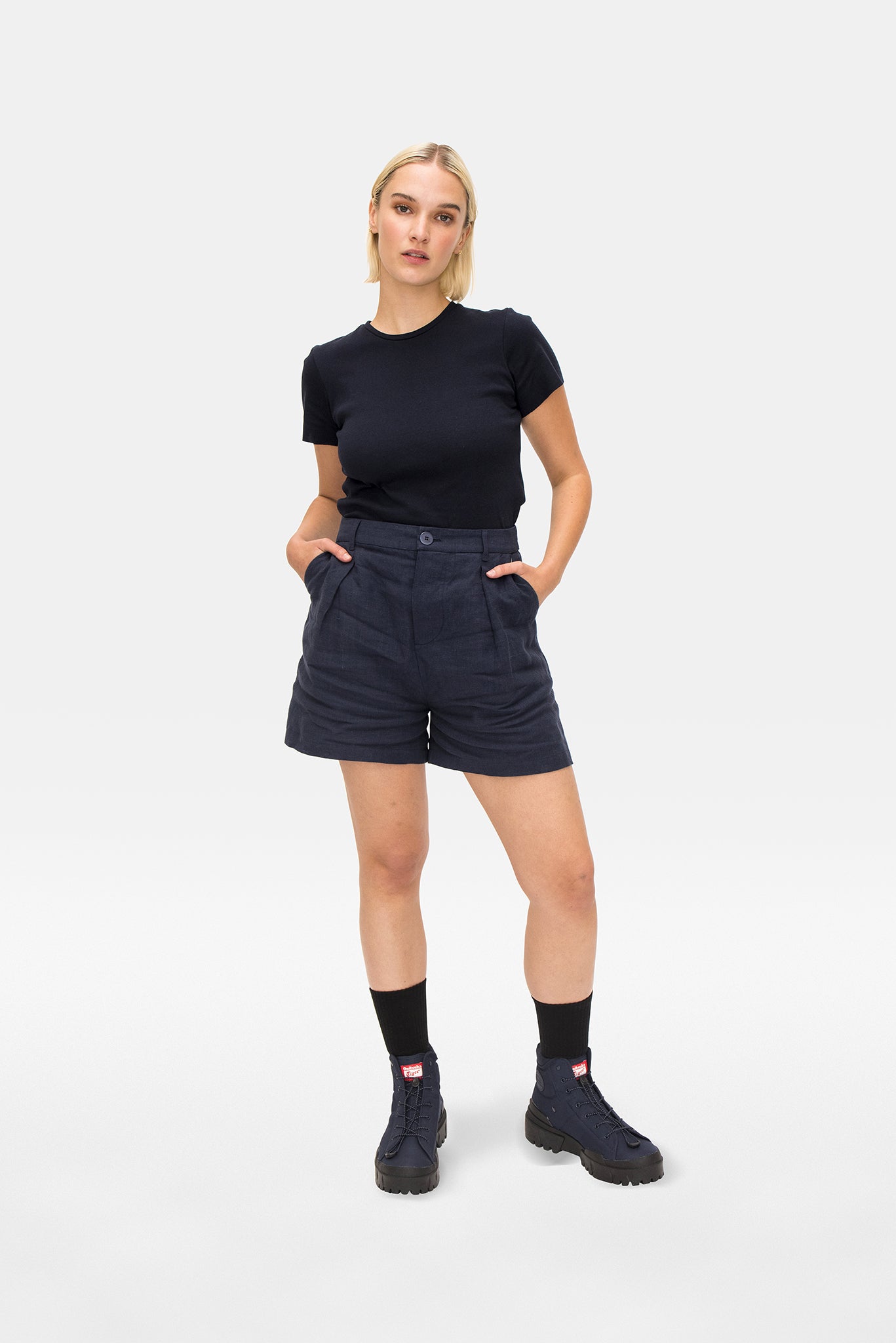 A.BCH A.35 Navy Rib T-Shirt in Organic Cotton Rib