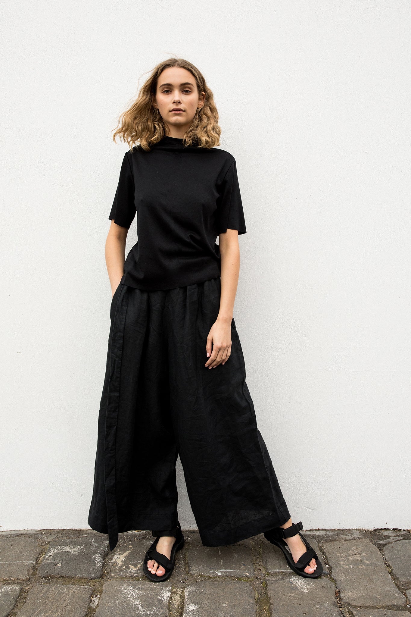 A.BCH A.14 Black Short Sleeve Skivvy in Organic Cotton rib