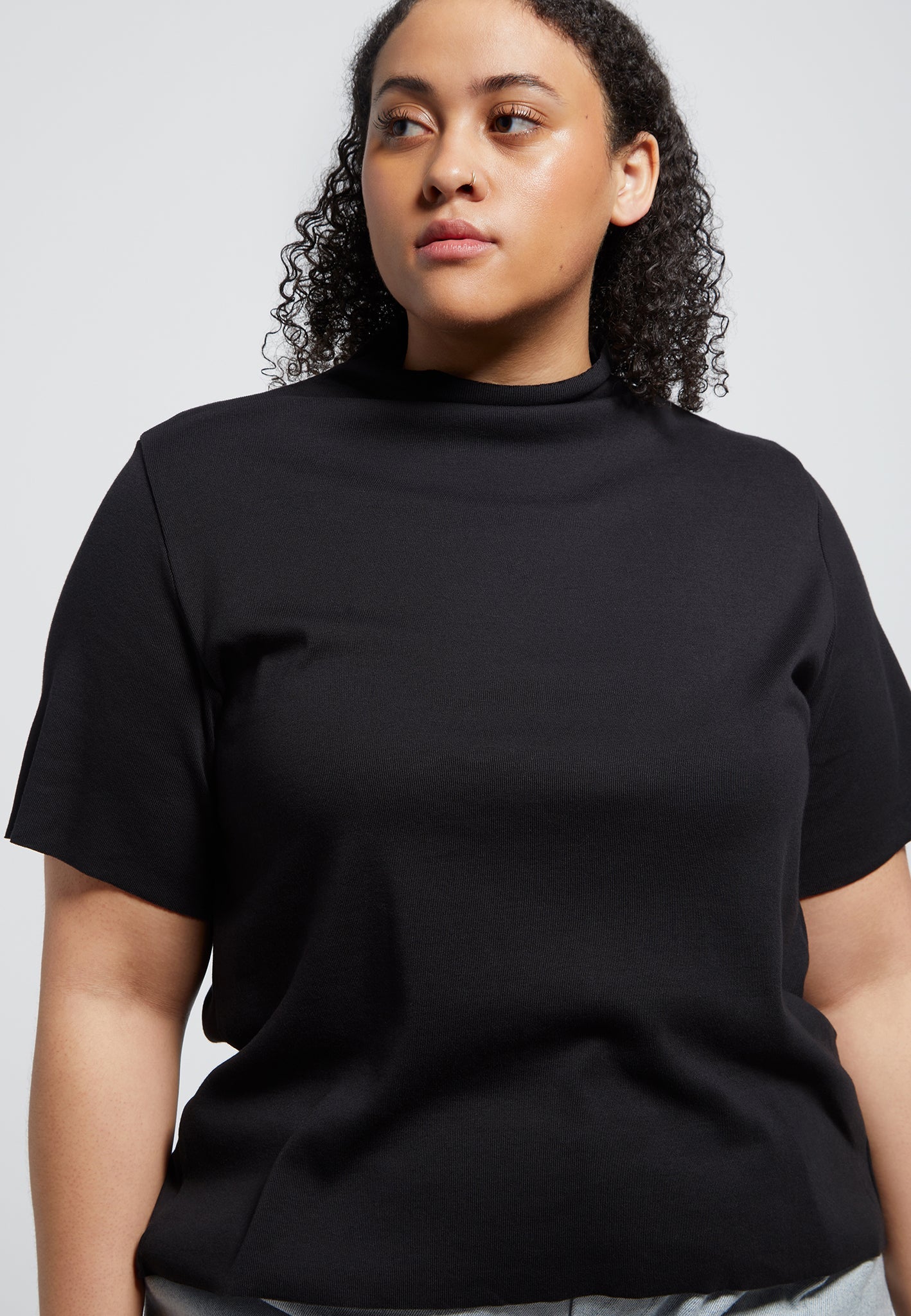 A.BCH A.14 Black Short Sleeve Skivvy in Organic Cotton rib