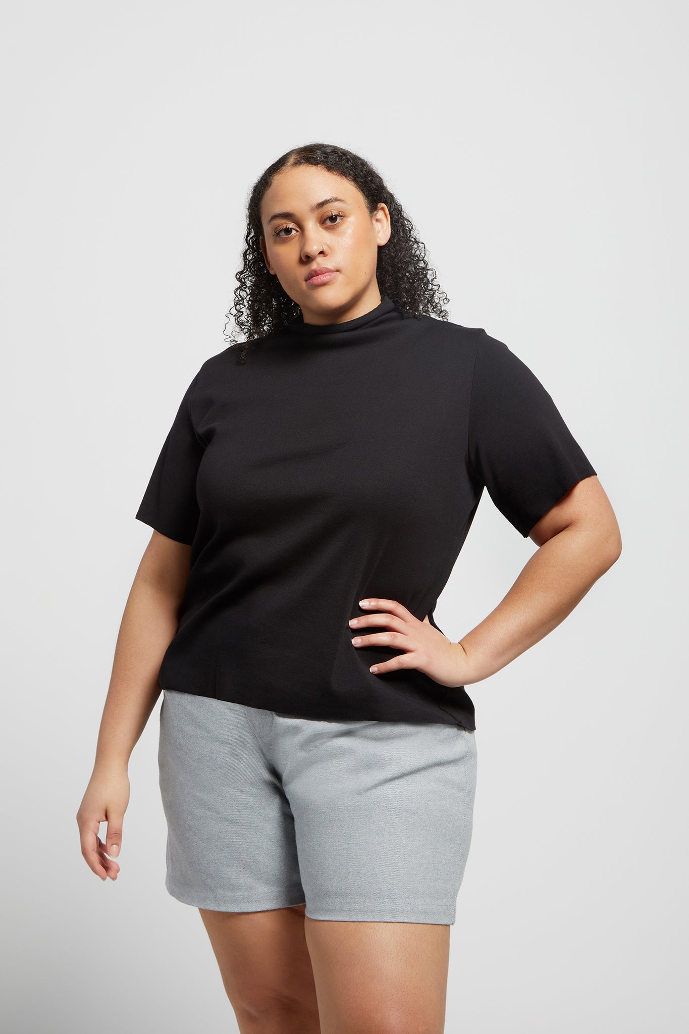 A.BCH A.14 Black Short Sleeve Skivvy in Organic Cotton rib