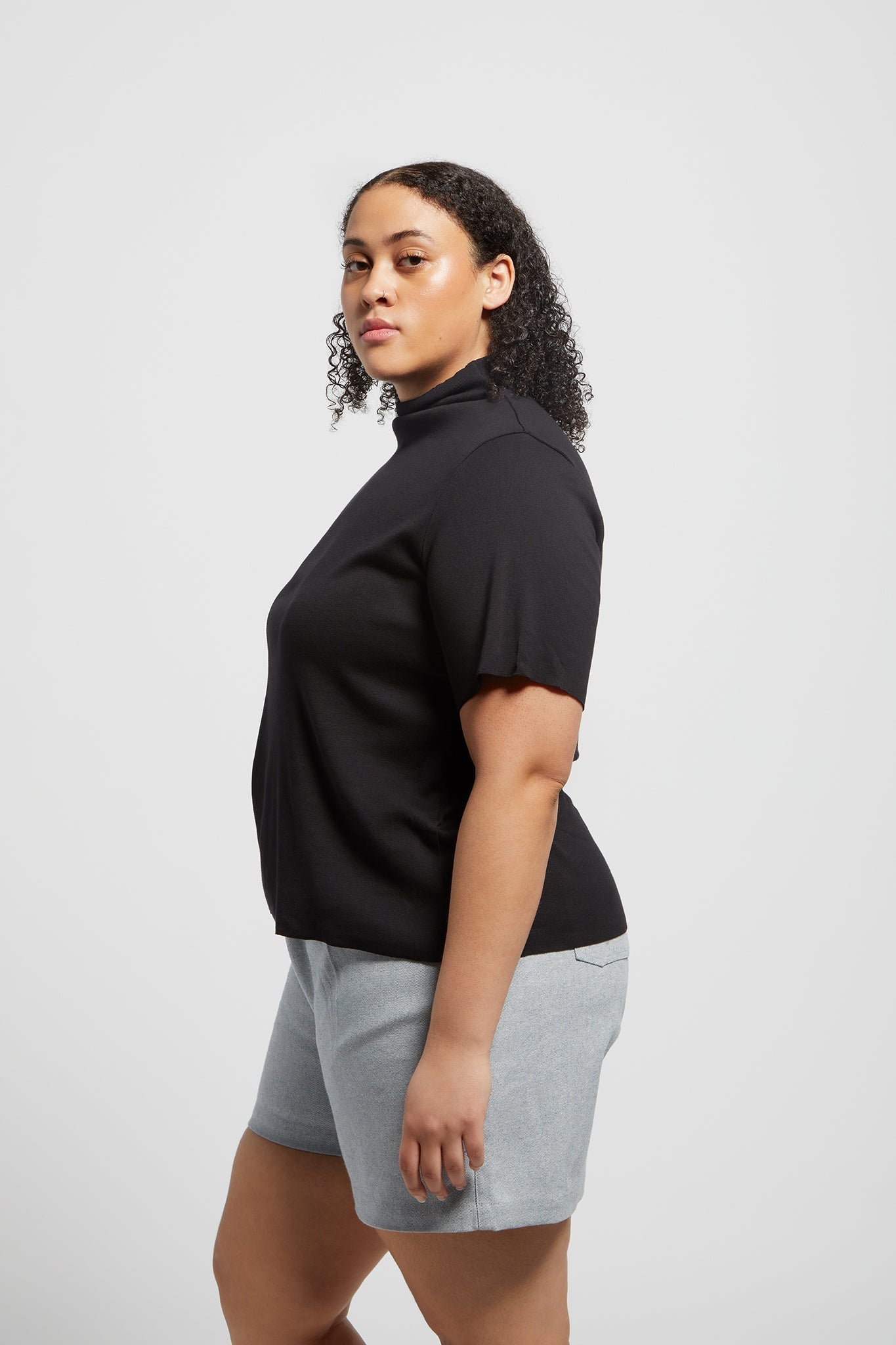 A.BCH A.14 Black Short Sleeve Skivvy in Organic Cotton rib