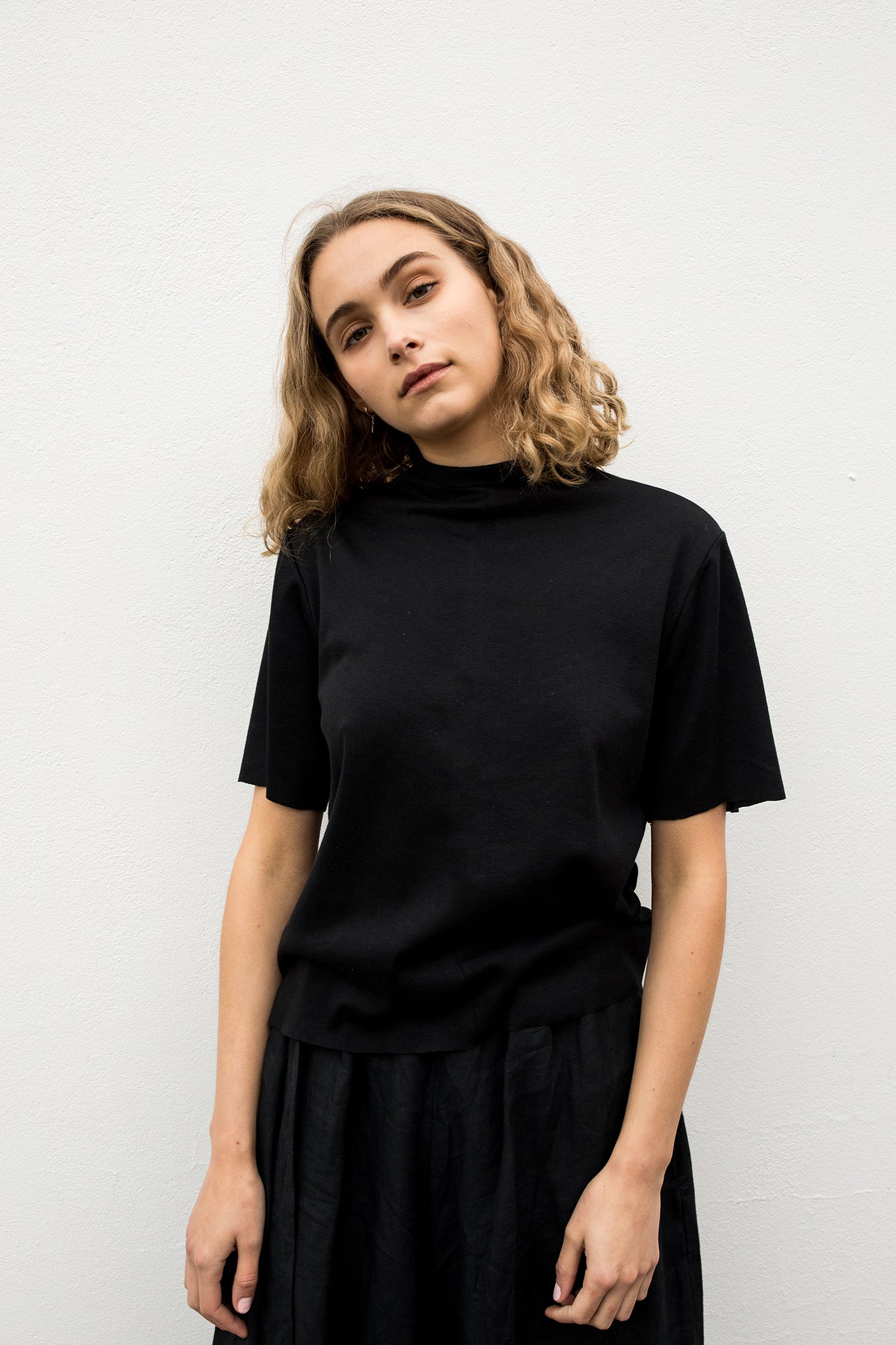 A.BCH A.14 Black Short Sleeve Skivvy in Organic Cotton rib