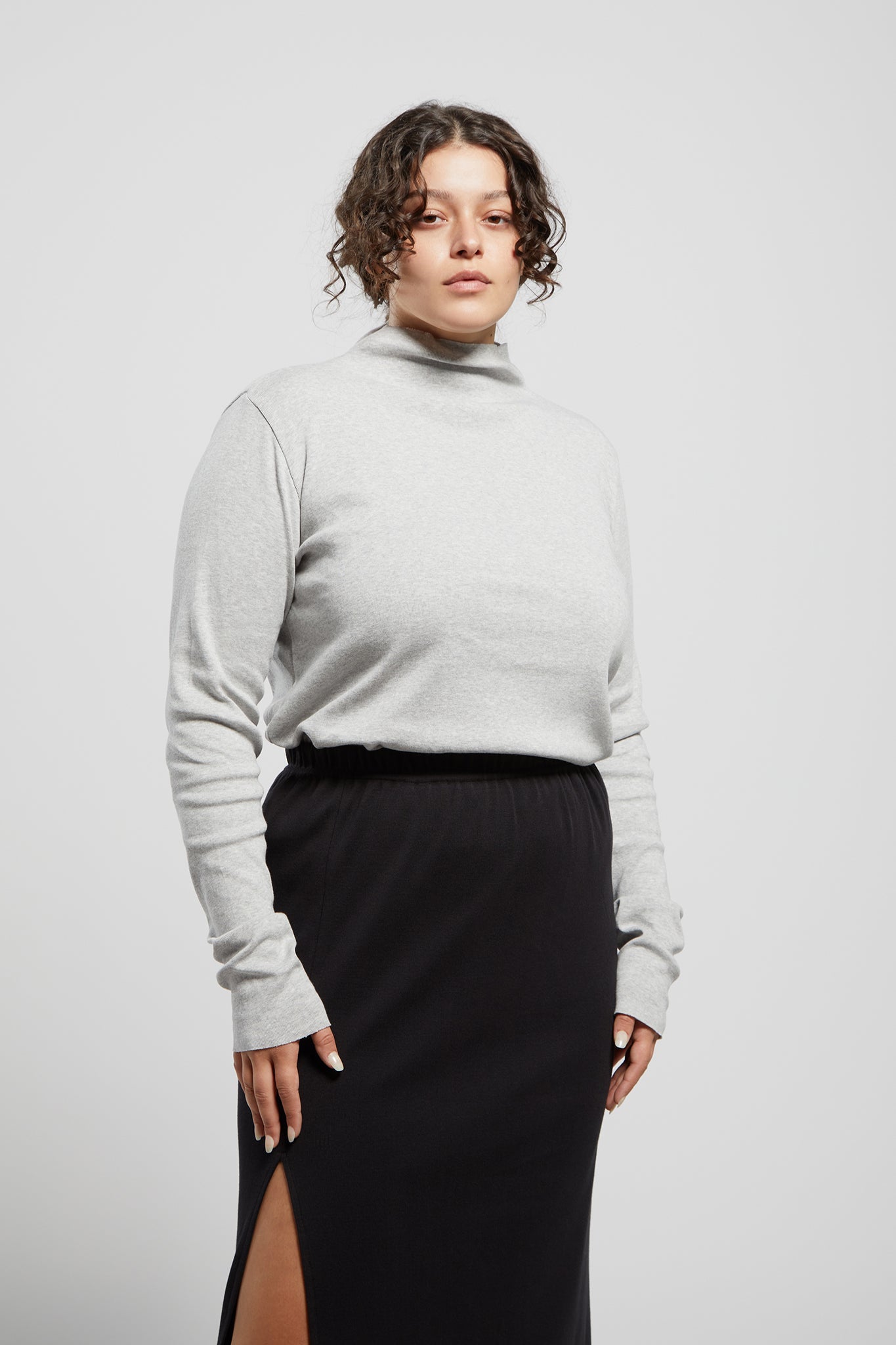 A.BCH A.14 Grey Marle Long Sleeve Skivvy in Organic Cotton Rib