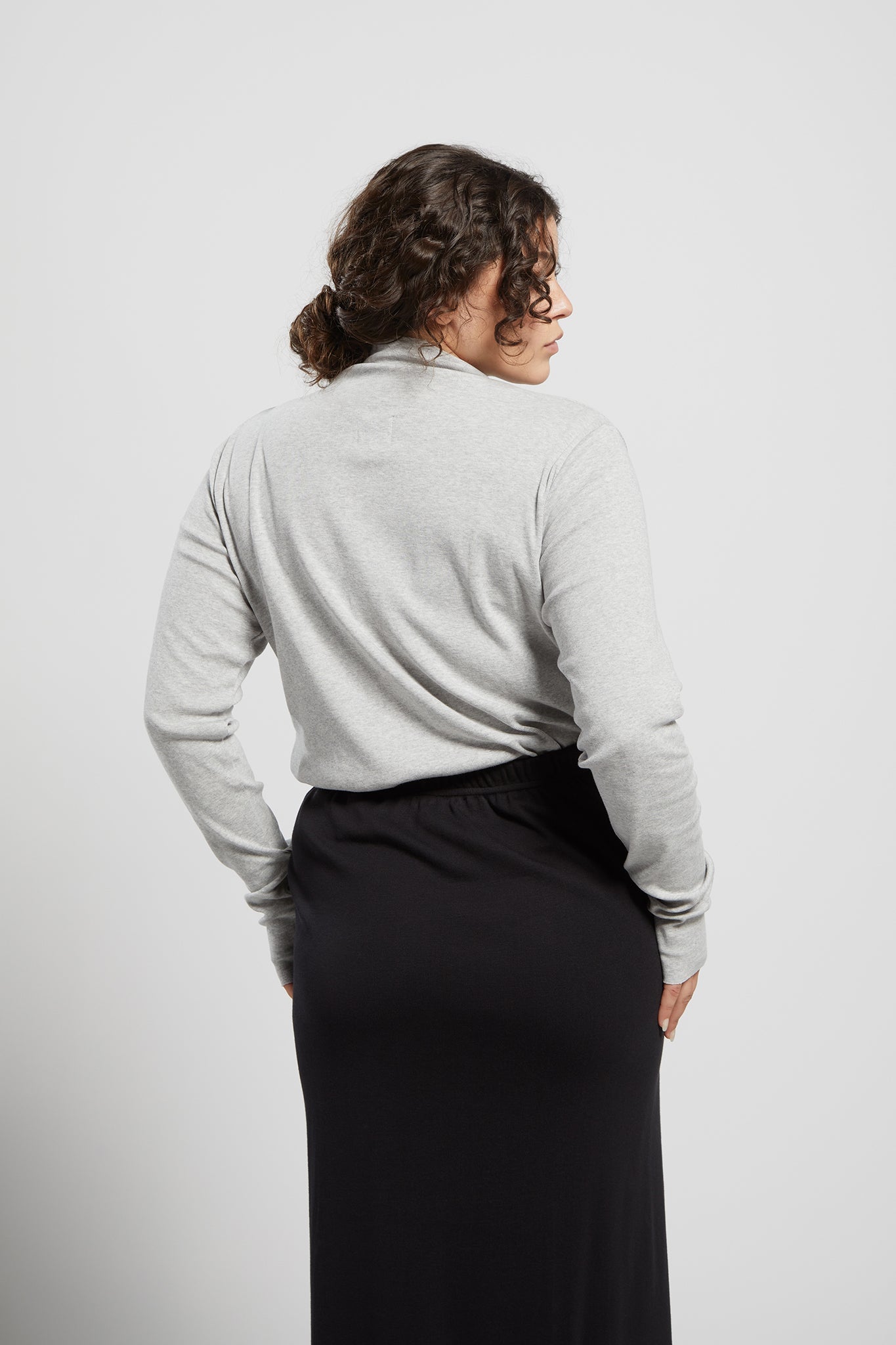 A.BCH A.14 Grey Marle Long Sleeve Skivvy in Organic Cotton Rib