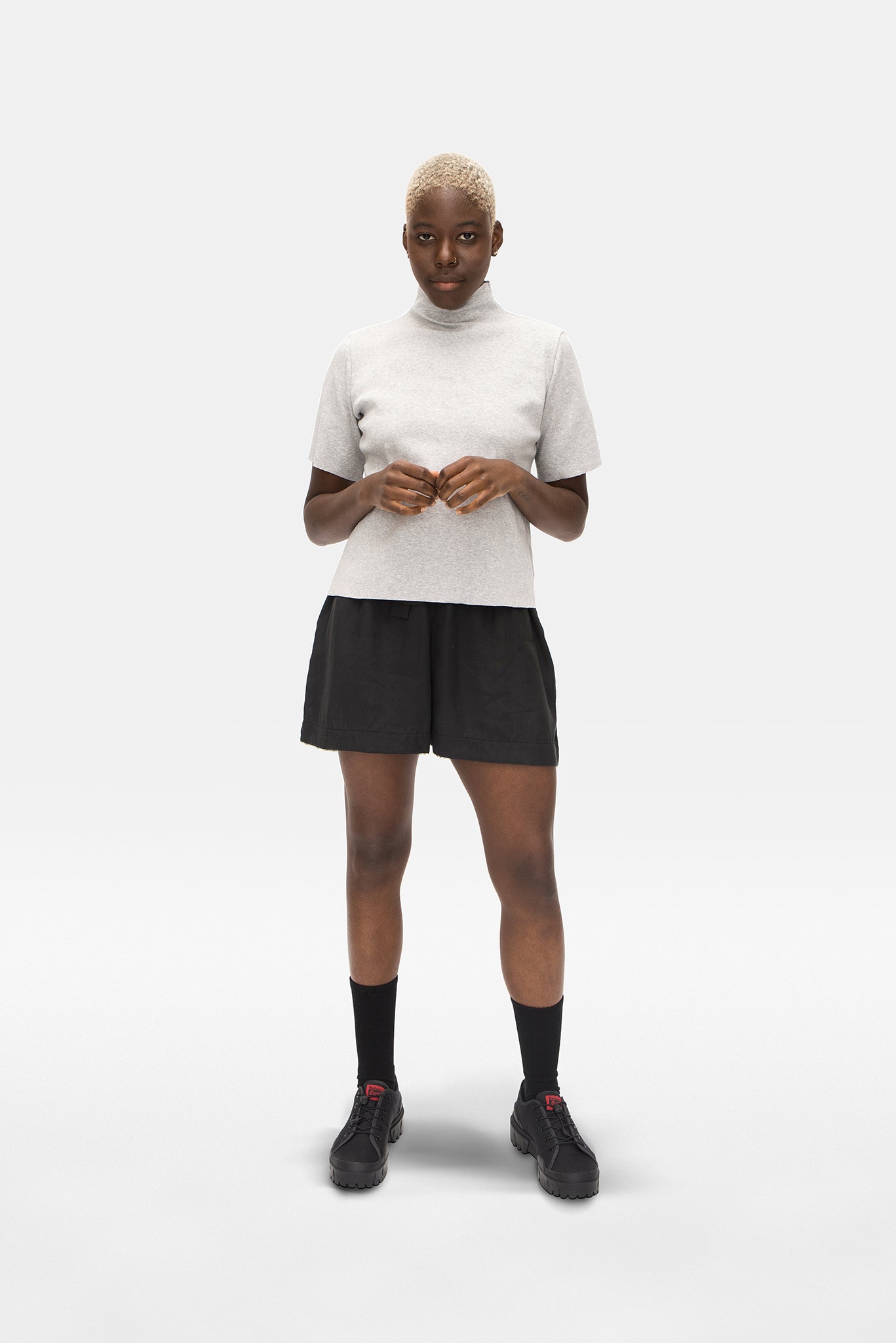 A.BCH A.14 Grey Marle Short Sleeve Skivvy in Organic Cotton Rib