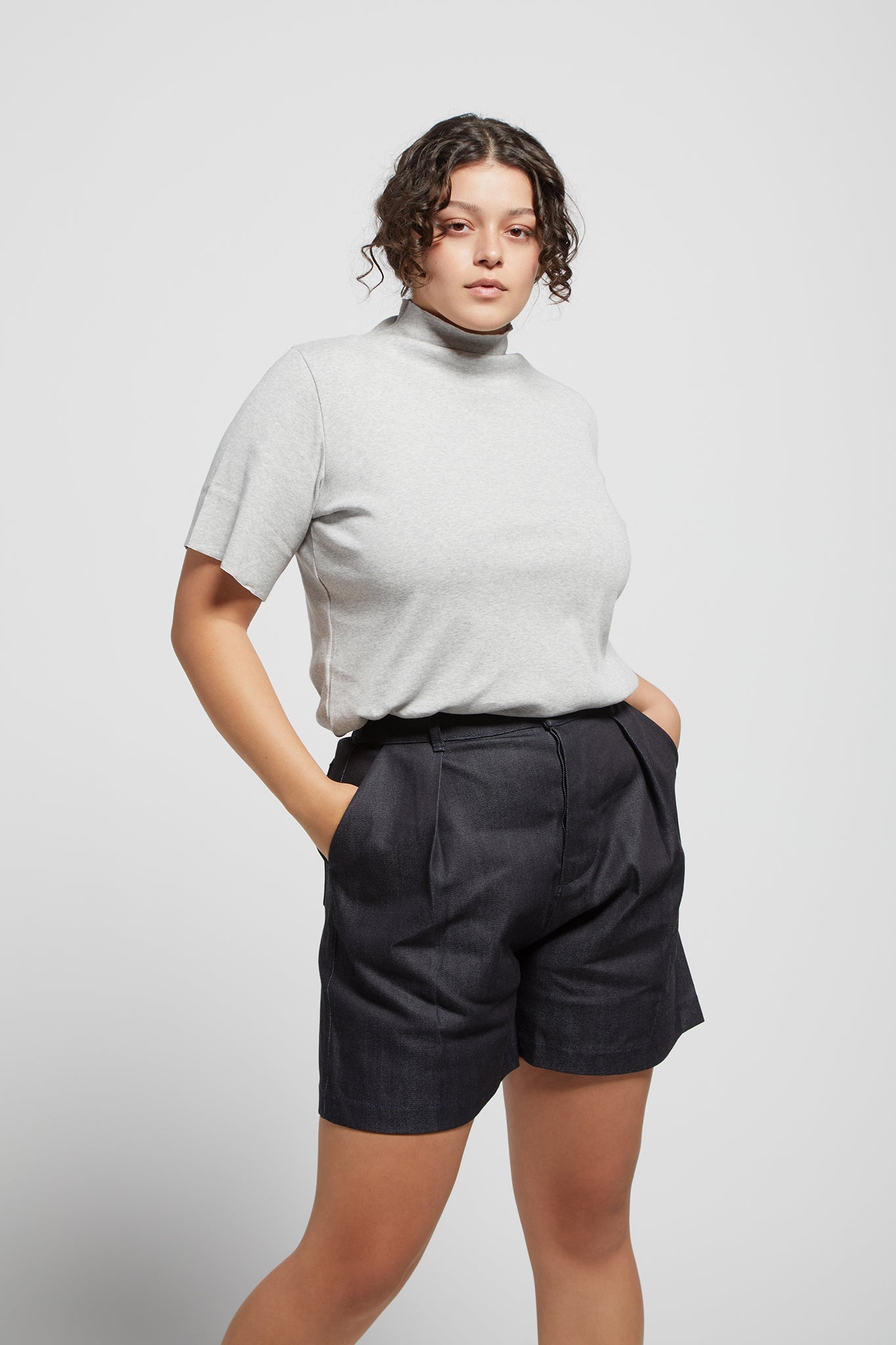 A.BCH A.14 Grey Marle Short Sleeve Skivvy in Organic Cotton Rib