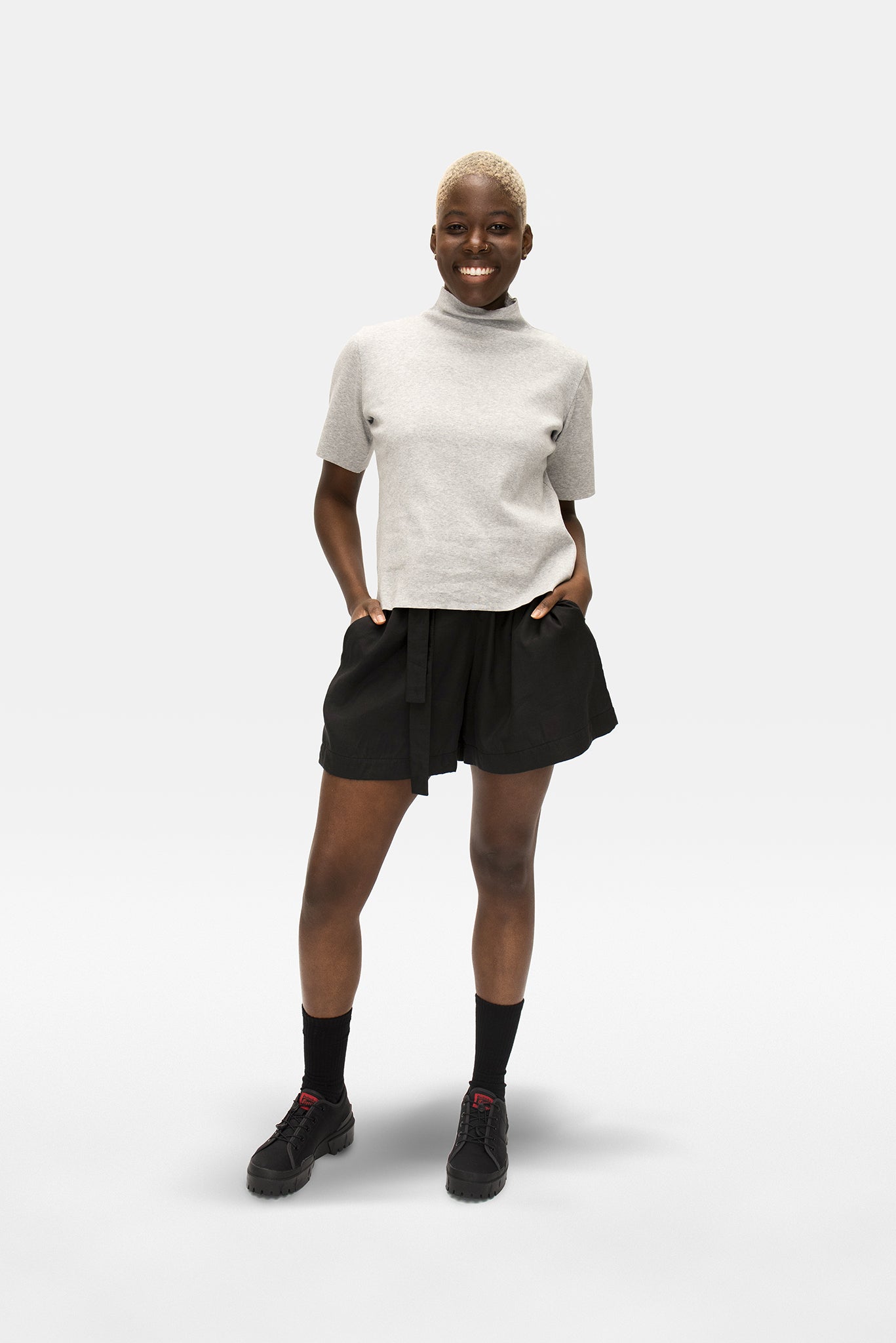 A.BCH A.14 Grey Marle Short Sleeve Skivvy in Organic Cotton Rib