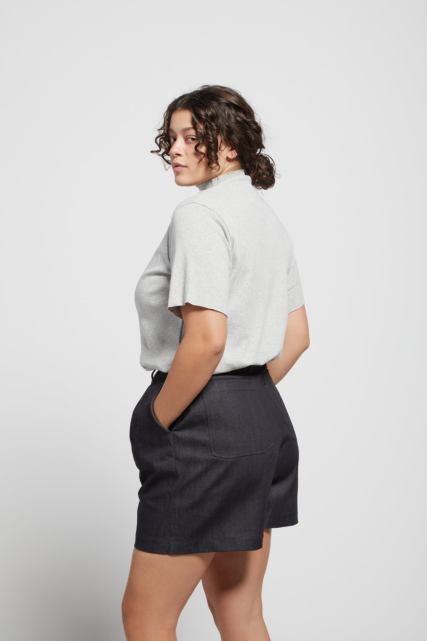A.BCH A.14 Grey Marle Short Sleeve Skivvy in Organic Cotton Rib