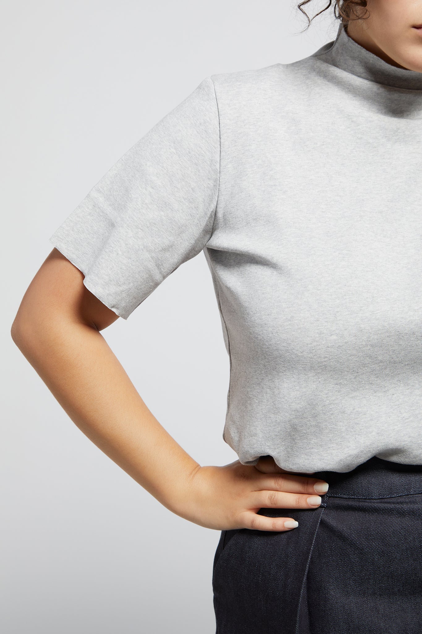 A.BCH A.14 Grey Marle Short Sleeve Skivvy in Organic Cotton Rib