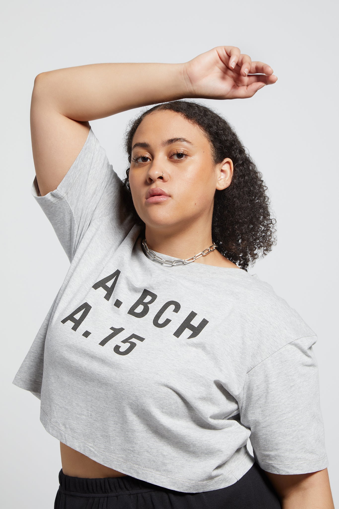 A.BCH A.15 Grey Marle Crop Fan Tshirt in Organic Cotton