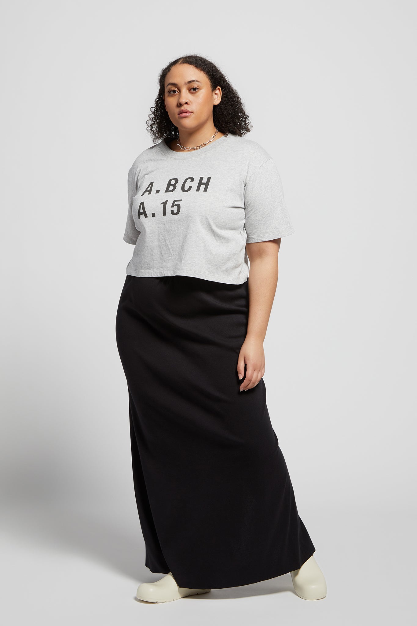 A.BCH A.15 Grey Marle Crop Fan Tshirt in Organic Cotton