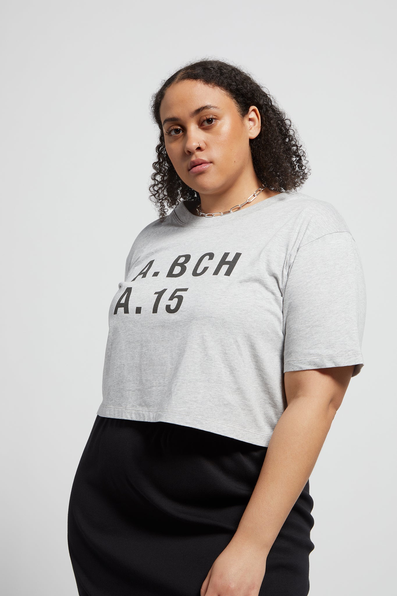 A.BCH A.15 Grey Marle Crop Fan Tshirt in Organic Cotton