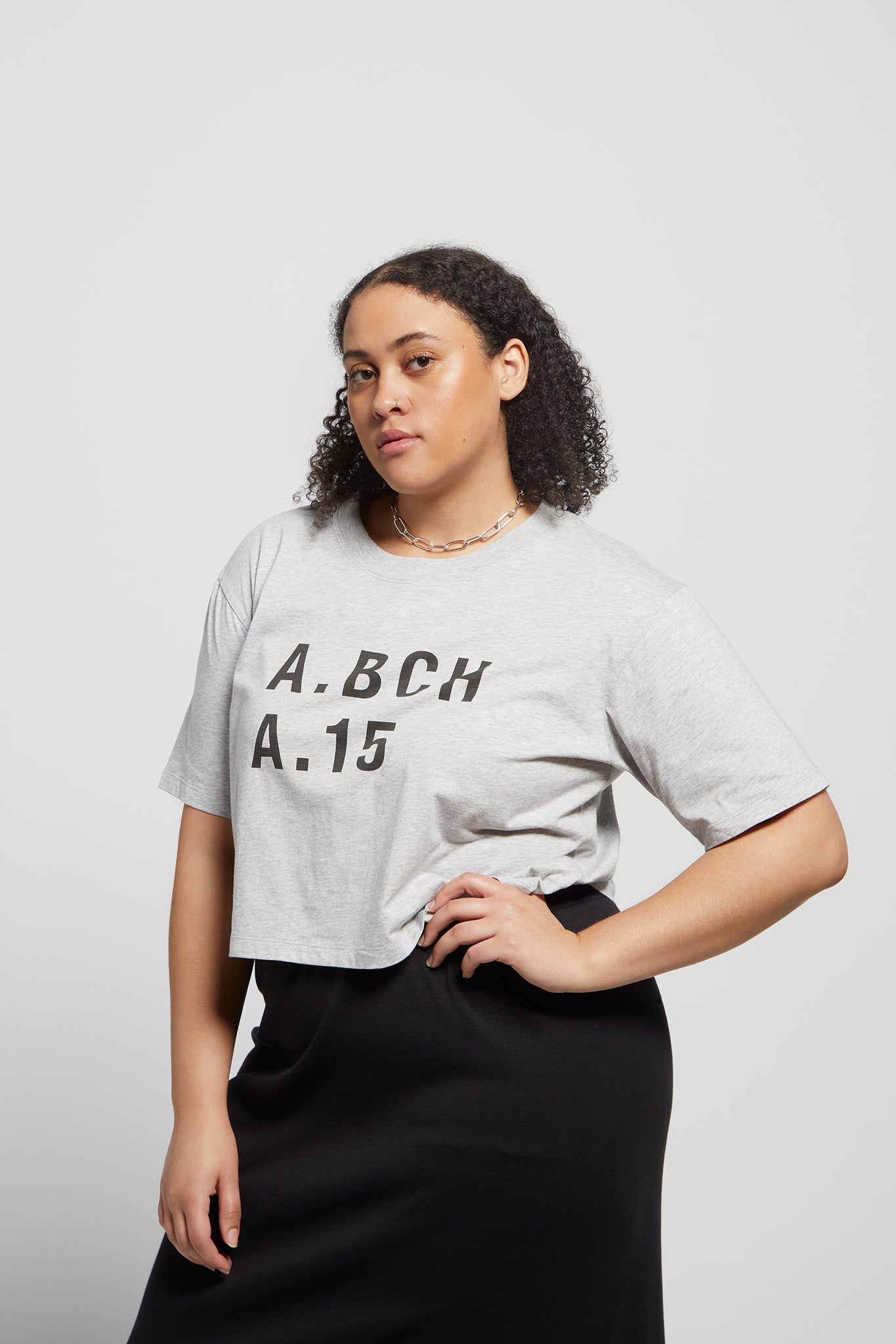 A.BCH A.15 Grey Marle Crop Fan Tshirt in Organic Cotton