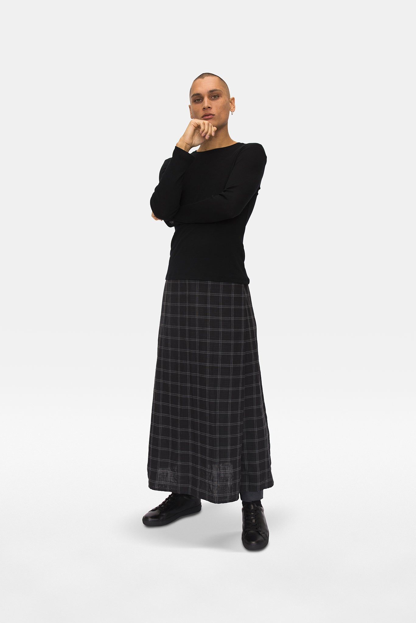 A.BCH A.25 Grey/Black Plaid Bolt Skirt in Organic Cotton