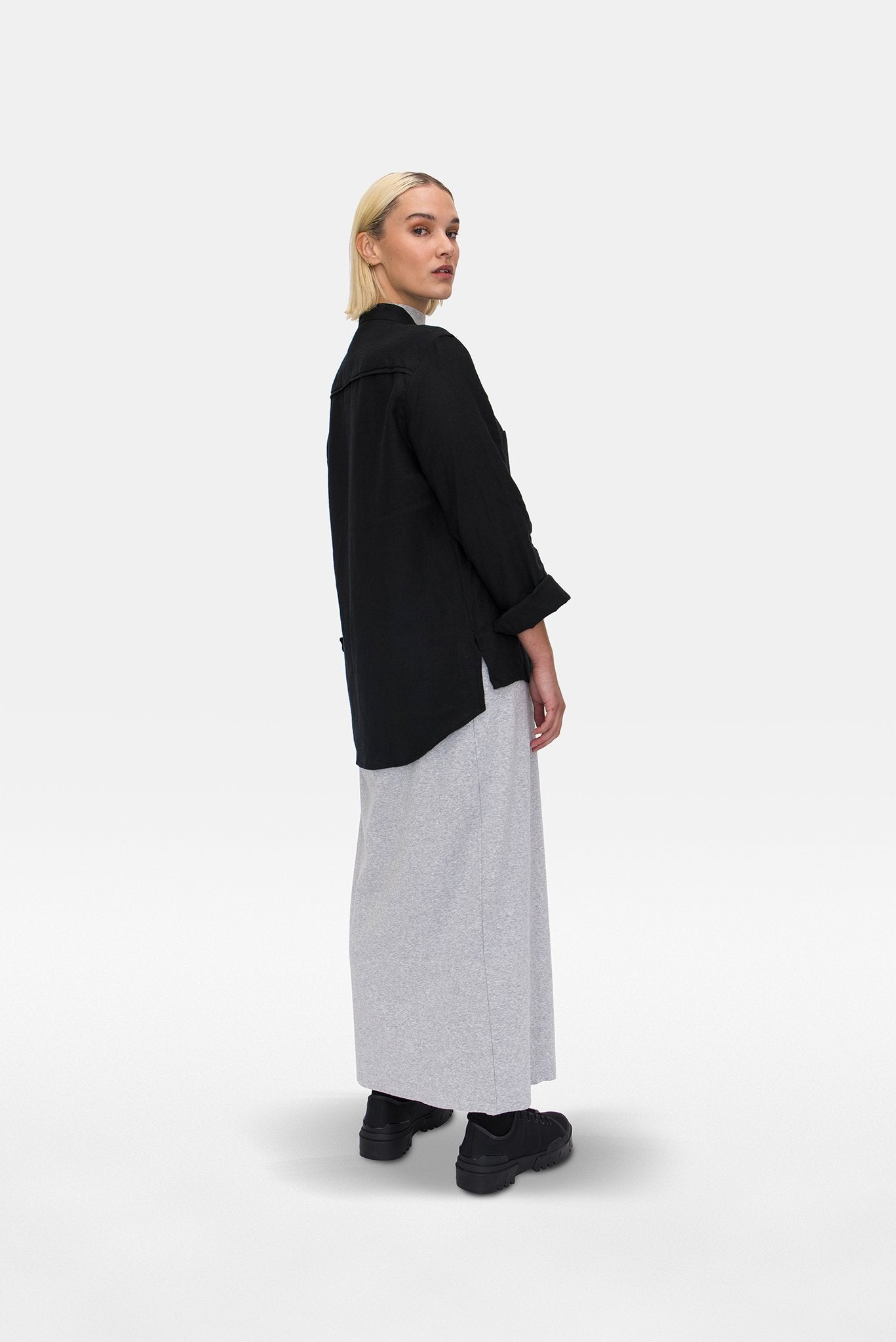 A.BCH A.05 Black Button Up Shirt in Organic Linen