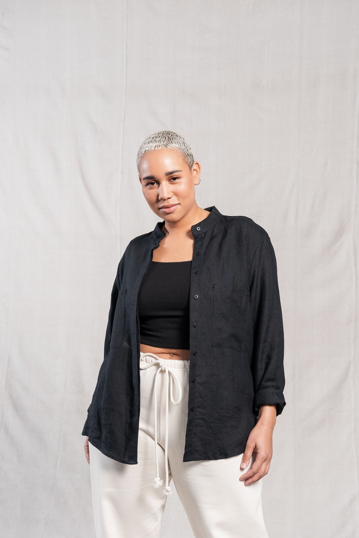 A.BCH A.05 Black Button Up Shirt in Organic Linen