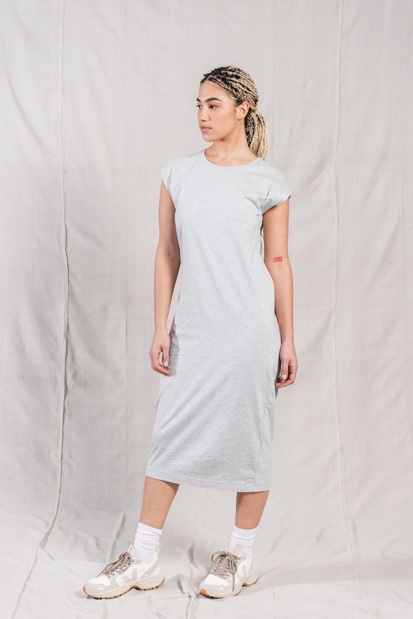A.BCH A.07 Grey Marle T-Shirt Dress in Organic Cotton
