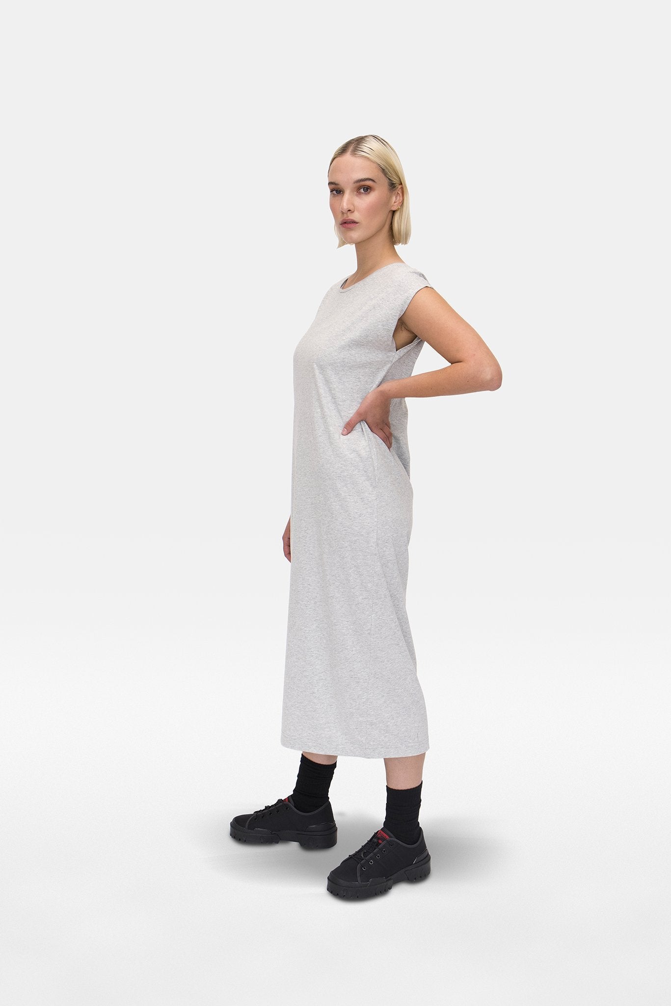 A.BCH A.07 Grey Marle T-Shirt Dress in Organic Cotton