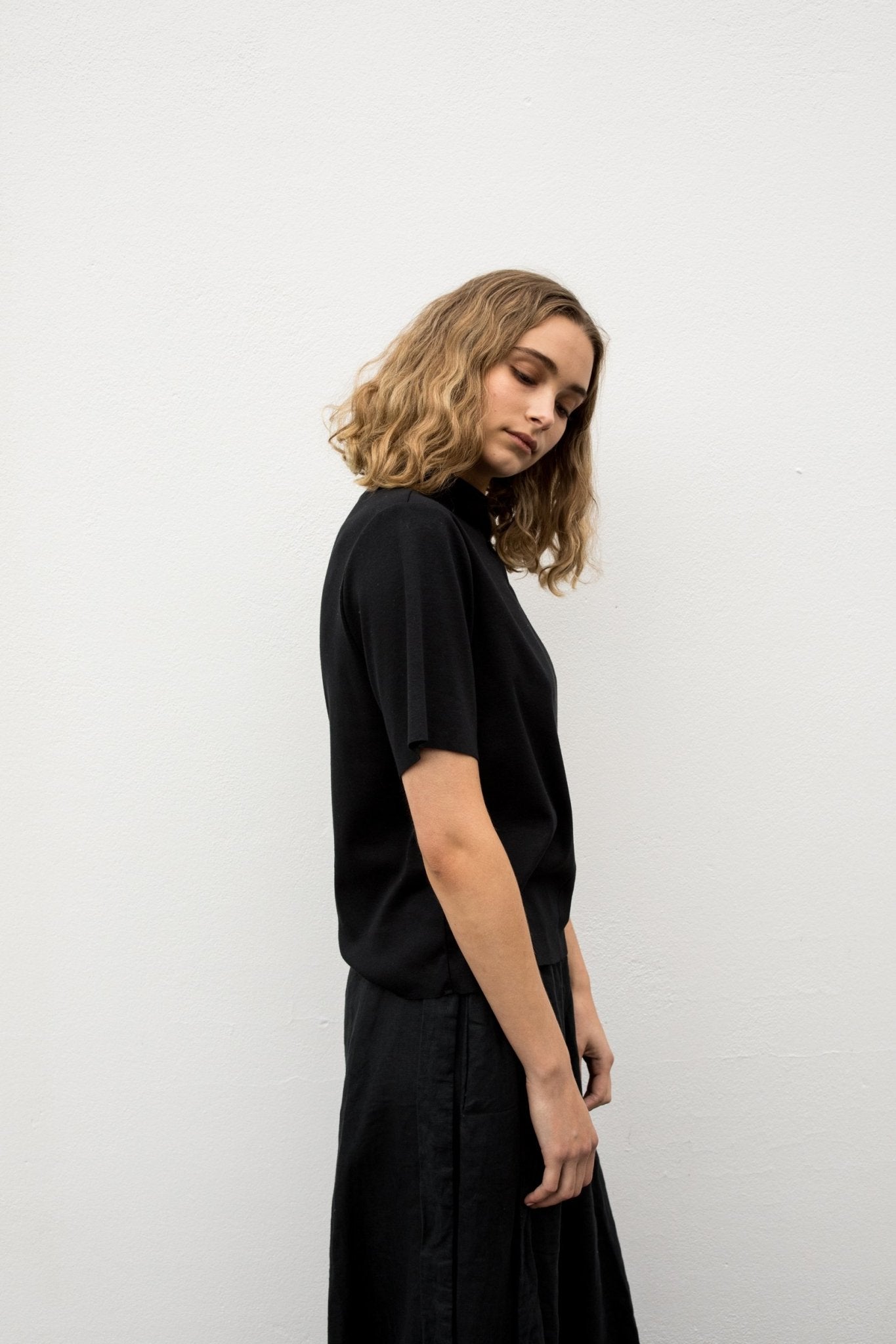 A.BCH A.14 Black Short Sleeve Skivvy in Organic Cotton rib