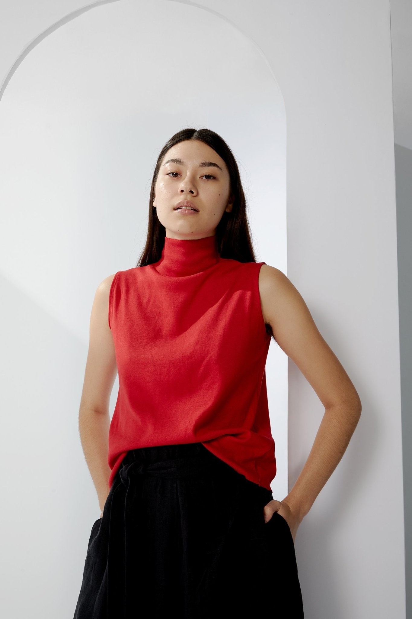 A.BCH A.14 Cherry Sleeveless Skivvy in Organic Cotton Rib