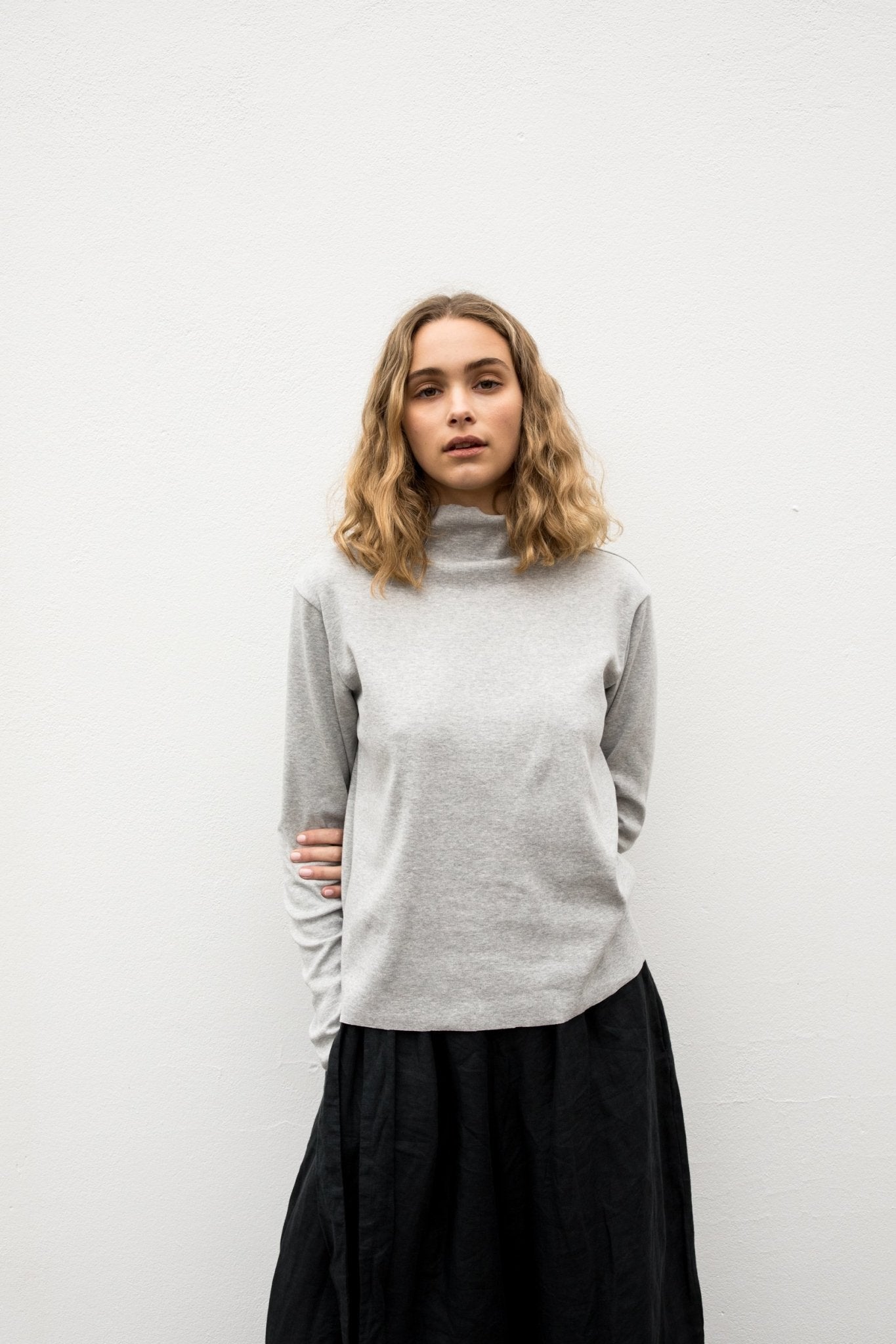 A.BCH A.14 Grey Marle Long Sleeve Skivvy in Organic Cotton Rib