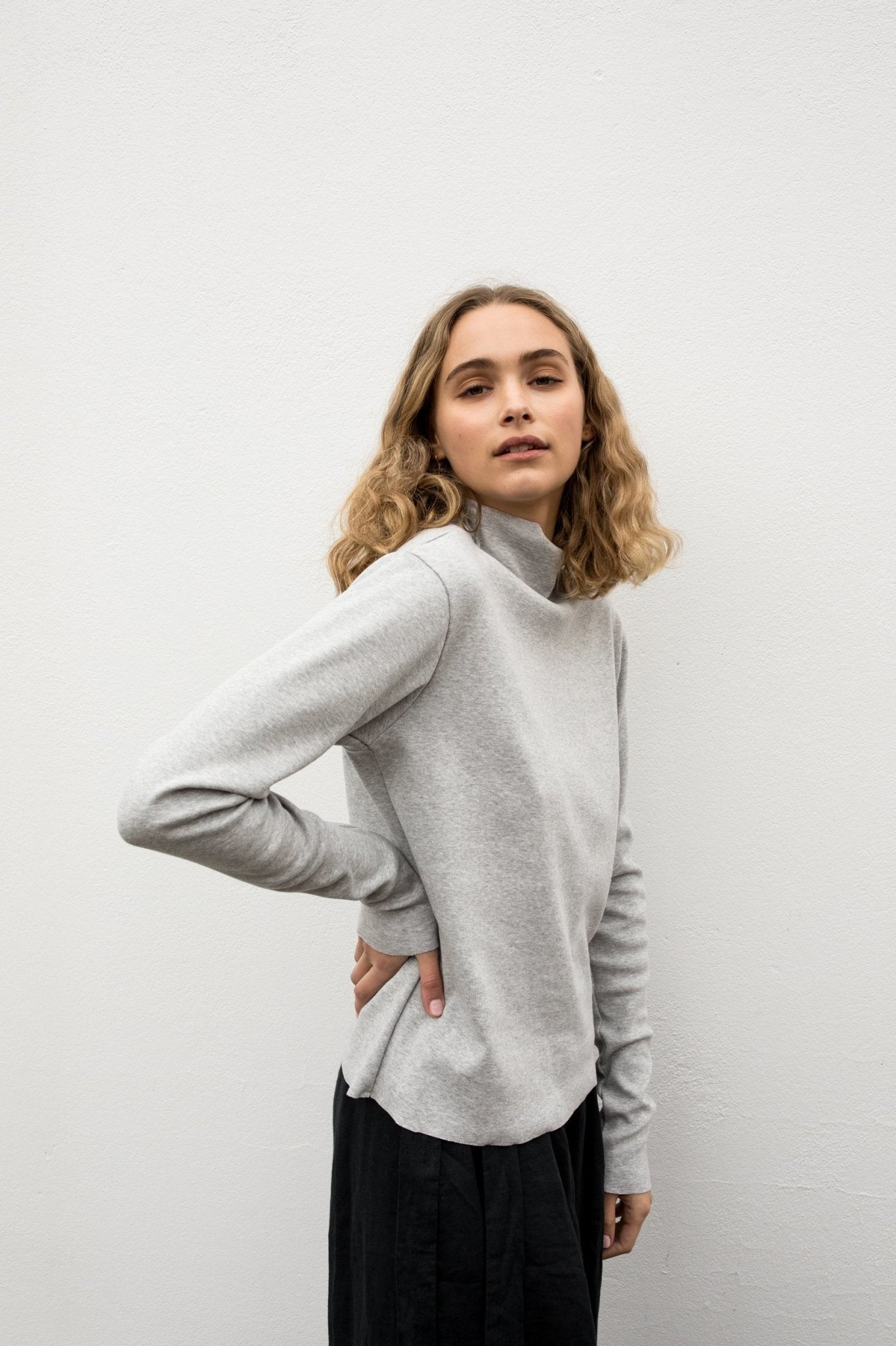 A.BCH A.14 Grey Marle Long Sleeve Skivvy in Organic Cotton Rib