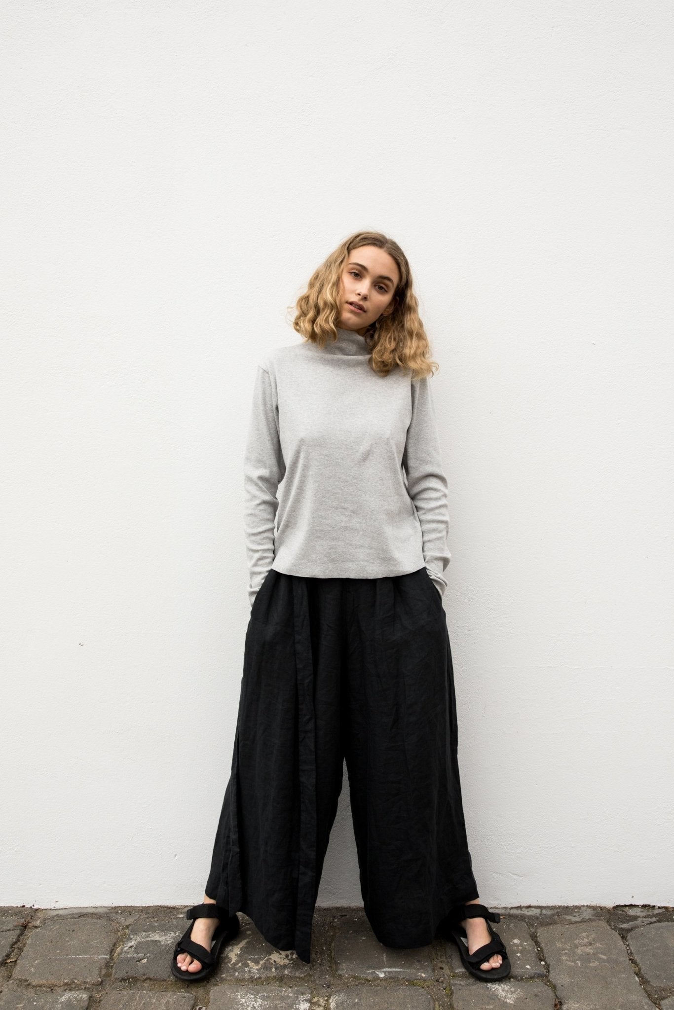 A.BCH A.14 Grey Marle Long Sleeve Skivvy in Organic Cotton Rib