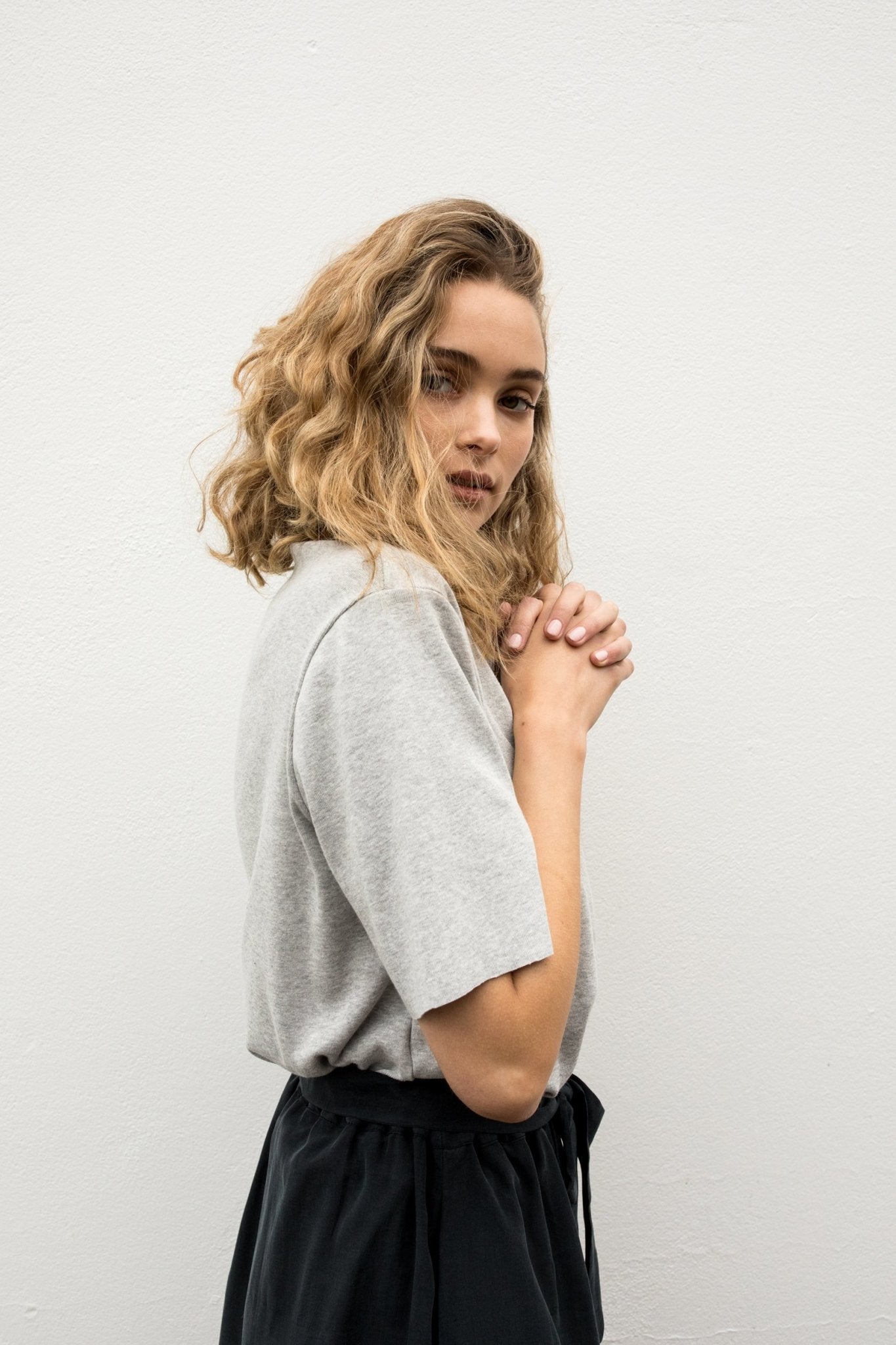 A.BCH A.14 Grey Marle Short Sleeve Skivvy in Organic Cotton Rib