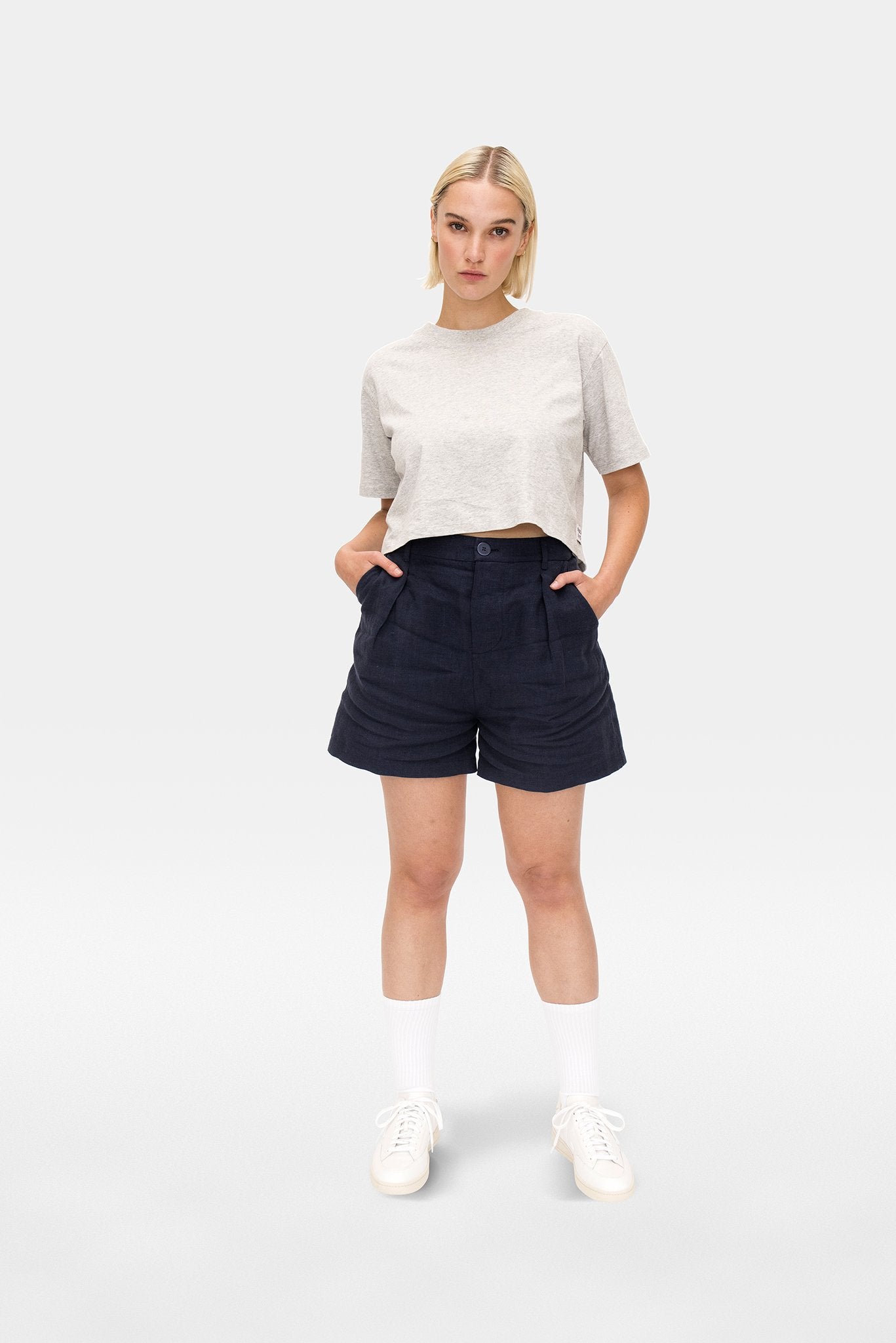 A.BCH A.15 Grey Marle Crop T-Shirt in Organic Cotton