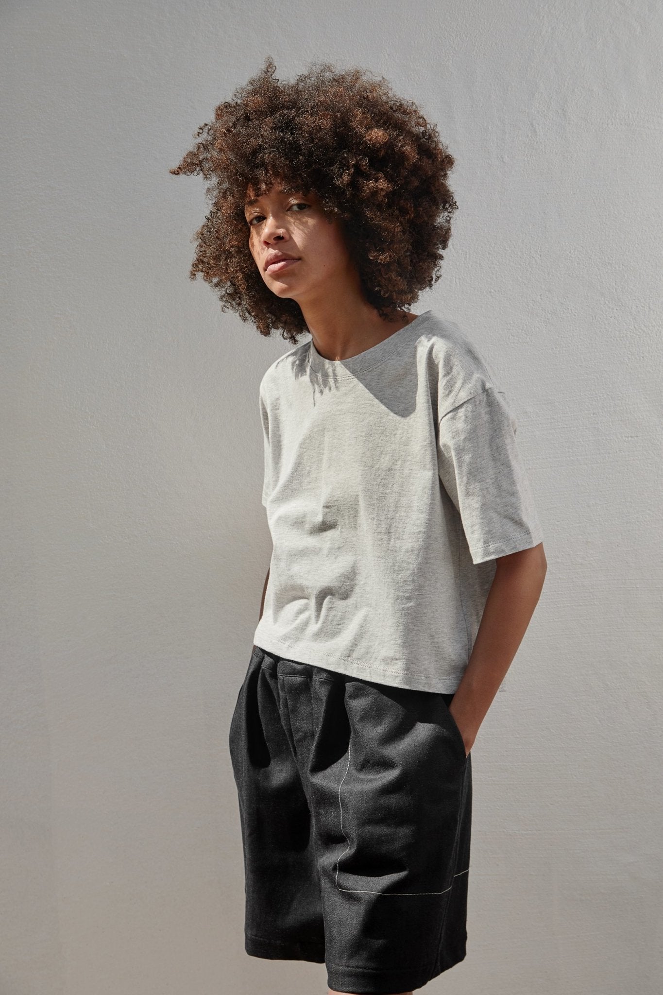 A.BCH A.15 Grey Marle Crop T-Shirt in Organic Cotton