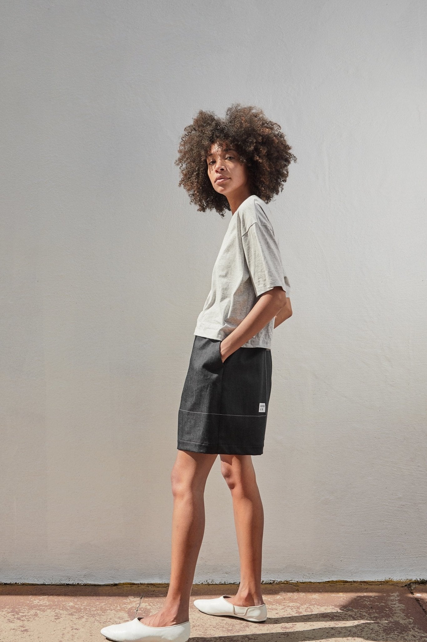 A.BCH A.15 Grey Marle Crop T-Shirt in Organic Cotton
