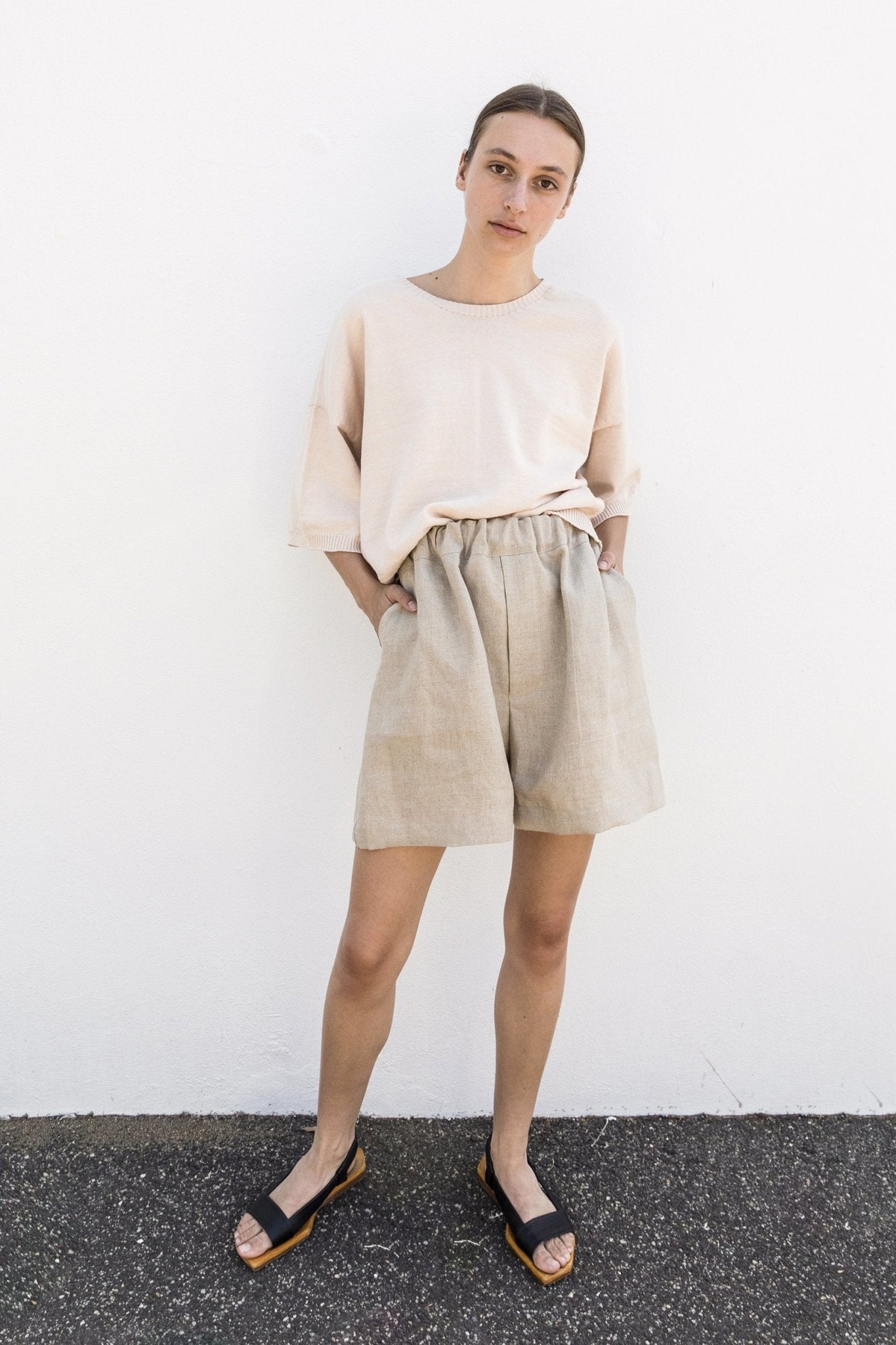 A.BCH A.16 Undyed Signature Shorts in Organic Linen